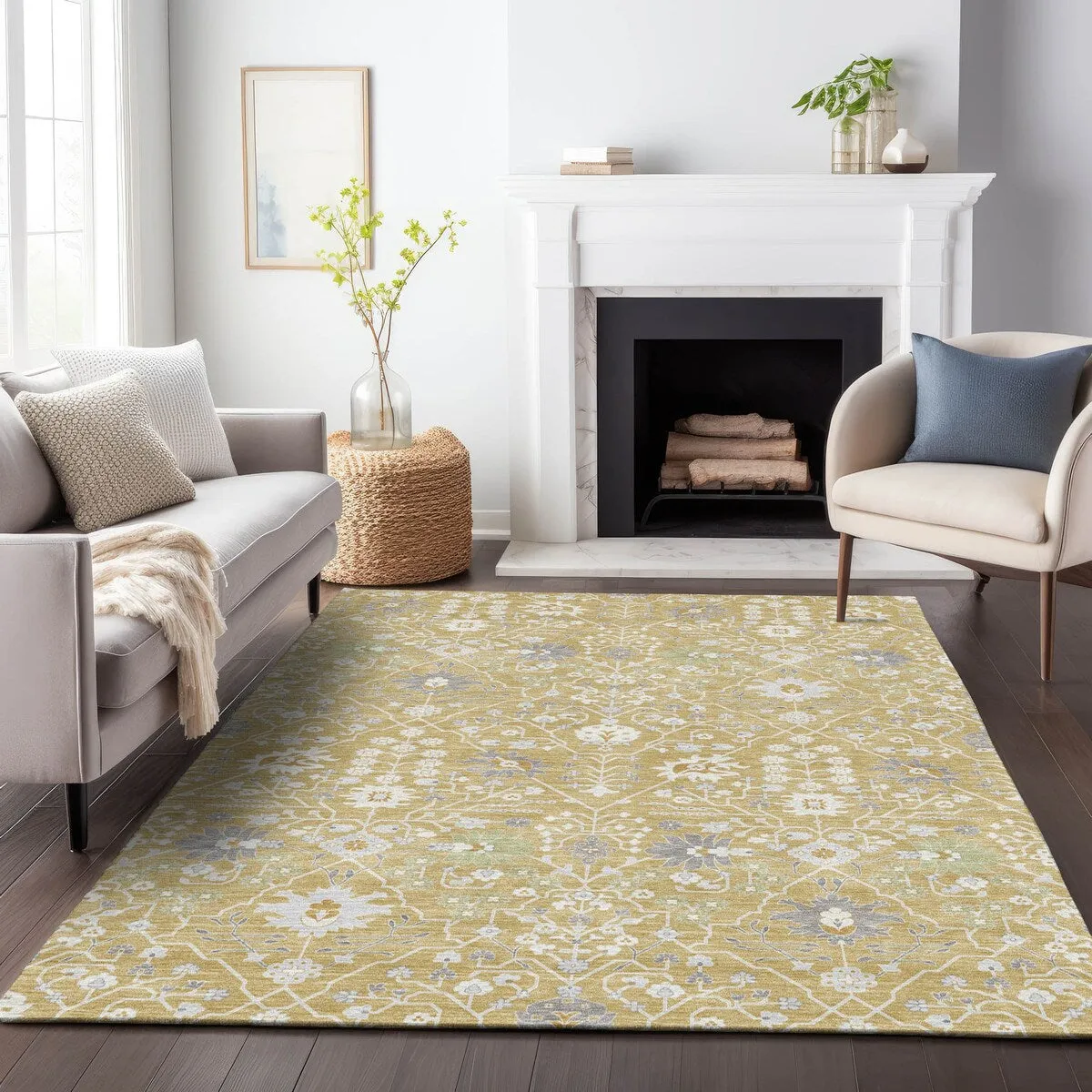 Machine Washable Indoor/ Outdoor Global Traditional Chantille Rug