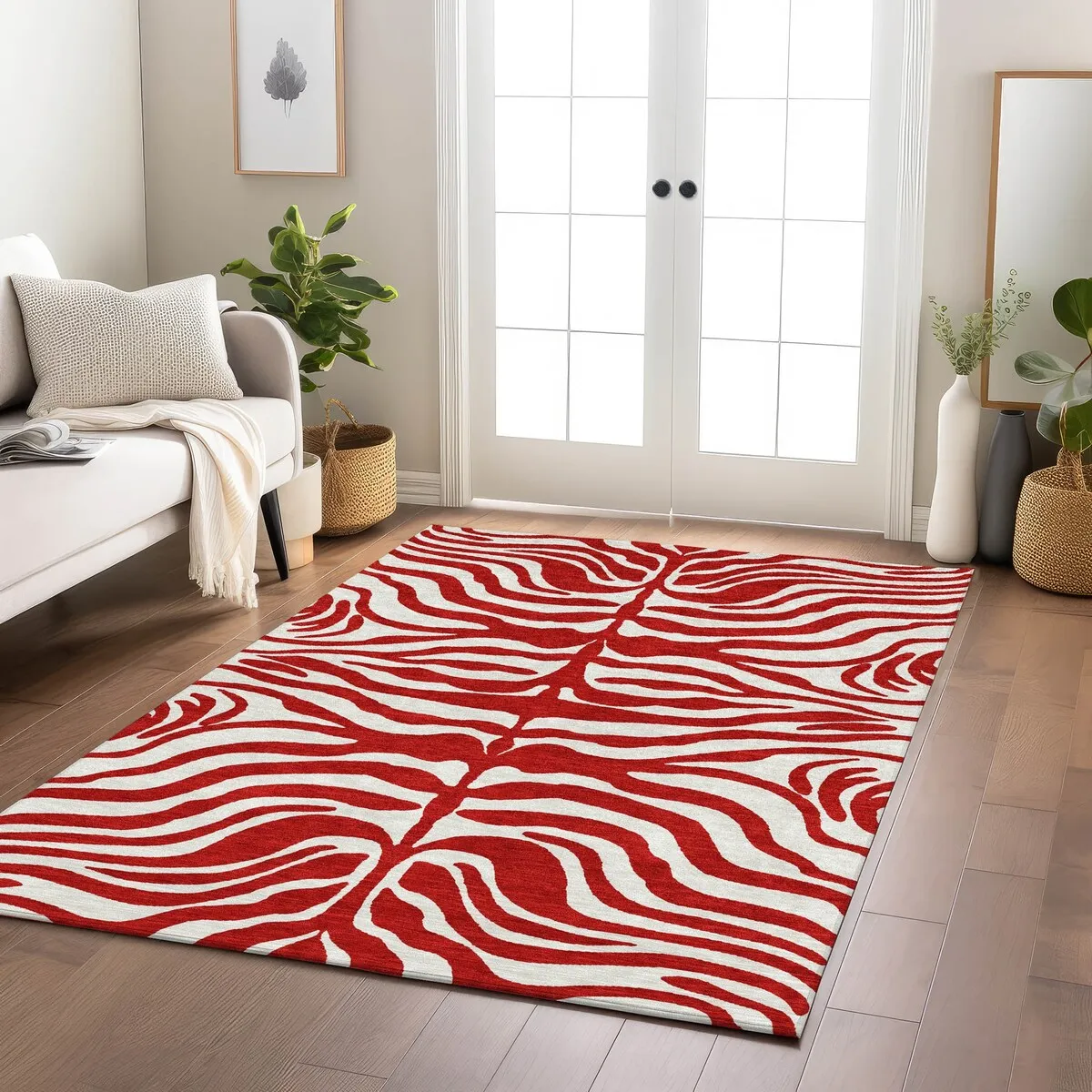 Machine Washable Indoor/ Outdoor Modern Animal Print Chantille Rug