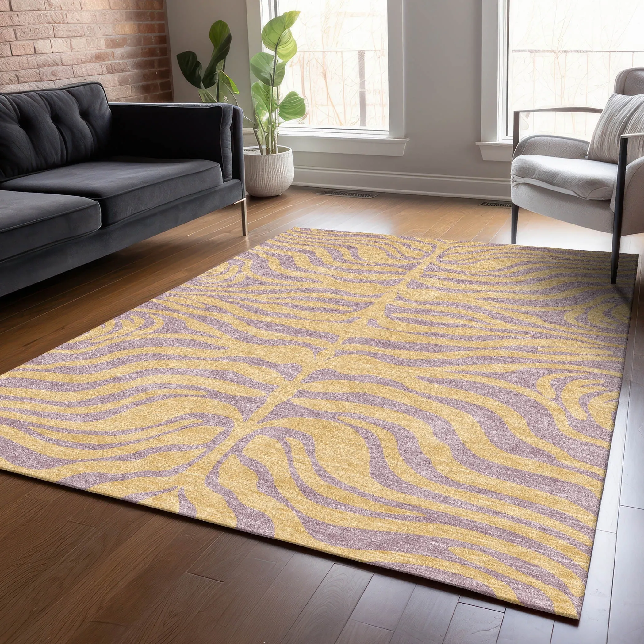 Machine Washable Indoor/ Outdoor Modern Animal Print Chantille Rug