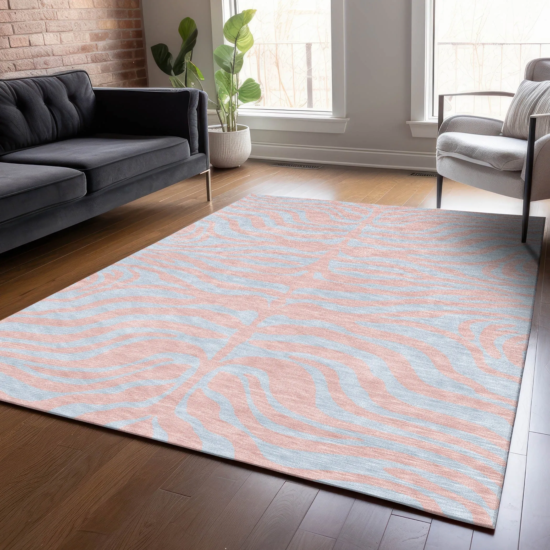 Machine Washable Indoor/ Outdoor Modern Animal Print Chantille Rug