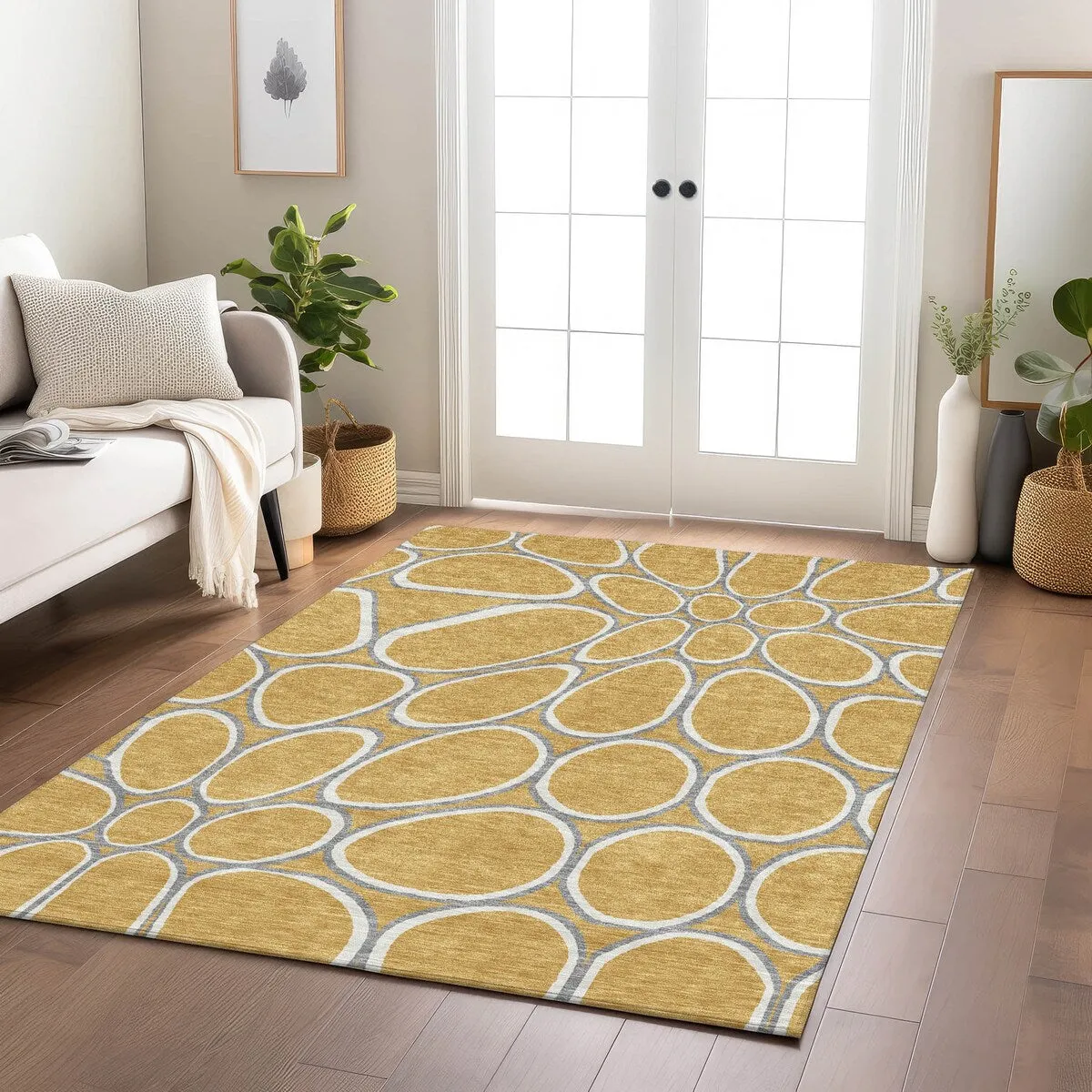 Machine Washable Indoor/ Outdoor Modern Bubbles Chantille Rug