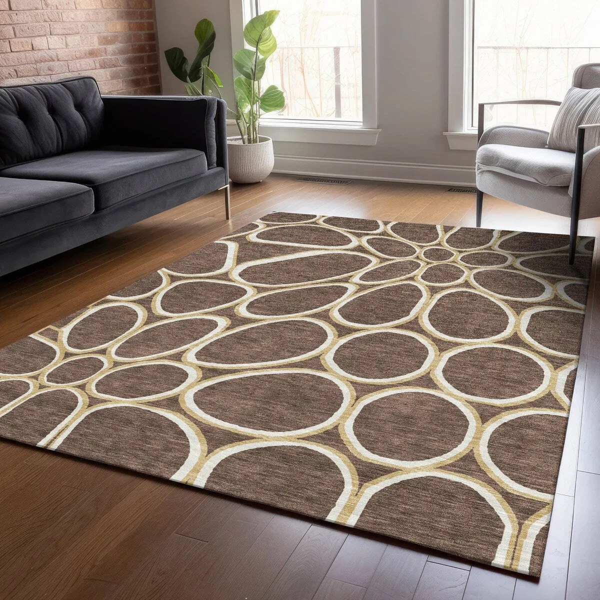 Machine Washable Indoor/ Outdoor Modern Bubbles Chantille Rug
