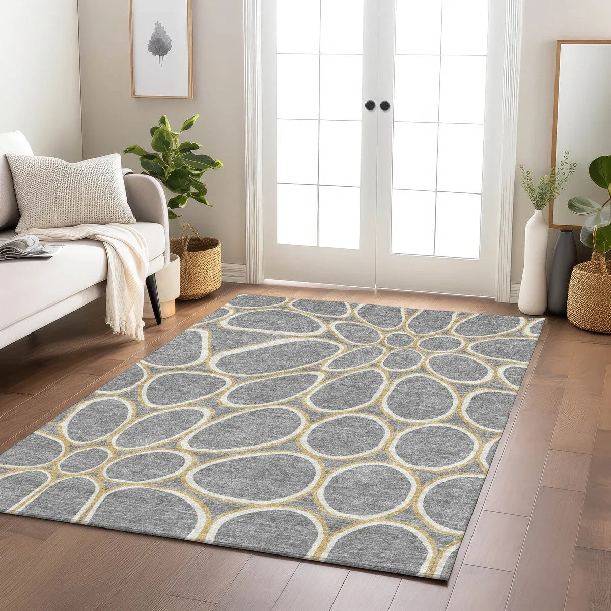 Machine Washable Indoor/ Outdoor Modern Bubbles Chantille Rug