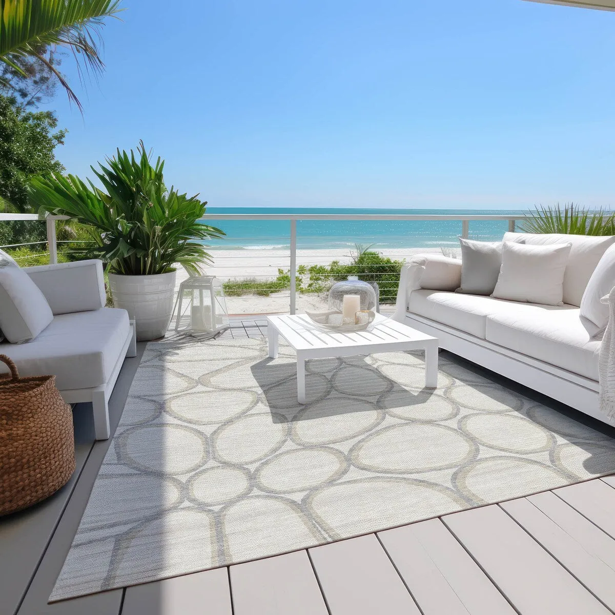 Machine Washable Indoor/ Outdoor Modern Bubbles Chantille Rug