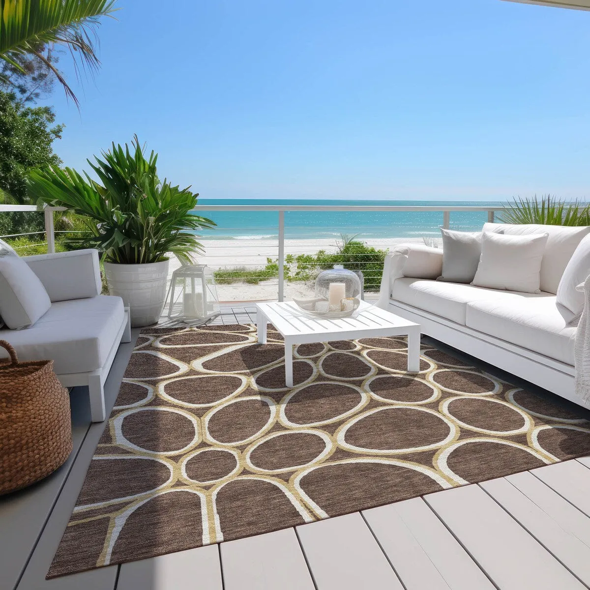 Machine Washable Indoor/ Outdoor Modern Bubbles Chantille Rug