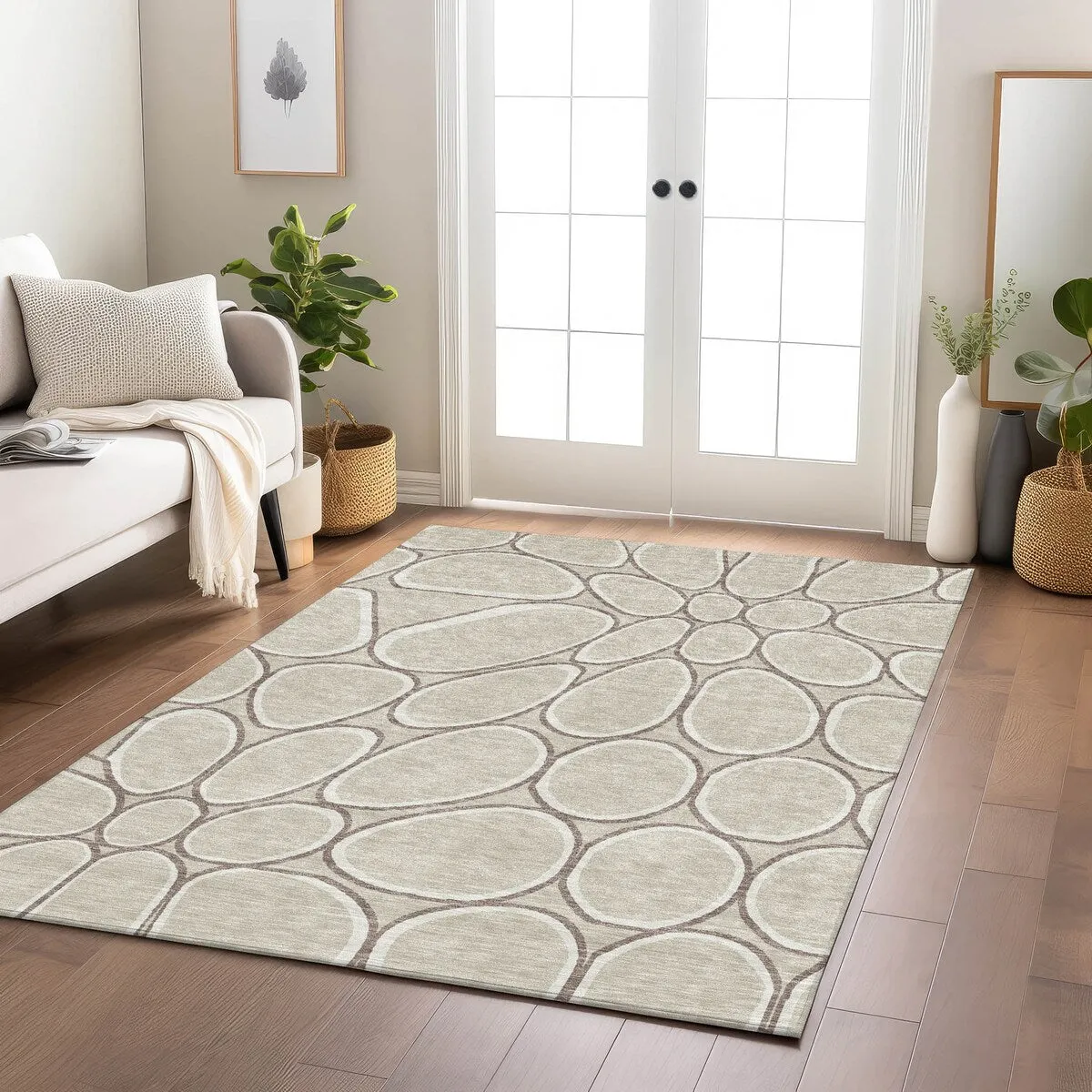 Machine Washable Indoor/ Outdoor Modern Bubbles Chantille Rug