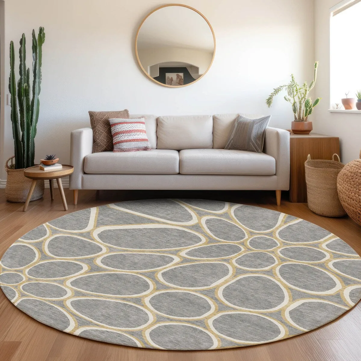 Machine Washable Indoor/ Outdoor Modern Bubbles Chantille Rug