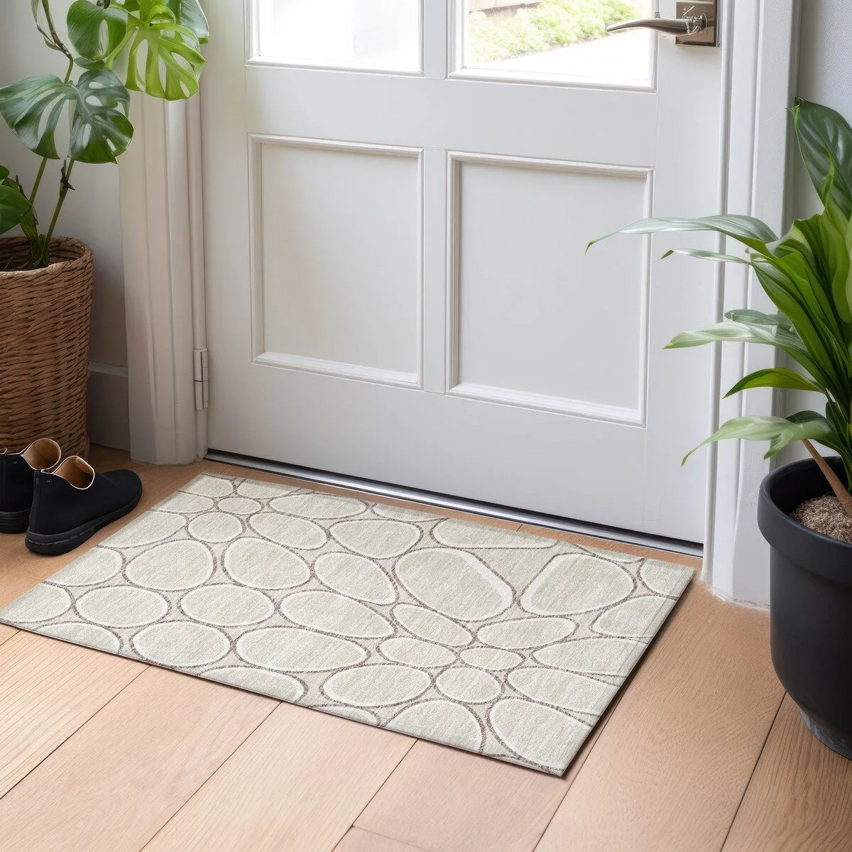Machine Washable Indoor/ Outdoor Modern Bubbles Chantille Rug