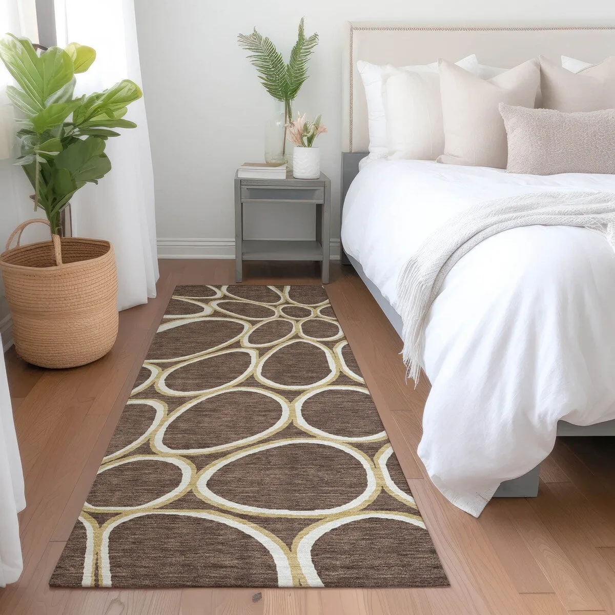 Machine Washable Indoor/ Outdoor Modern Bubbles Chantille Rug