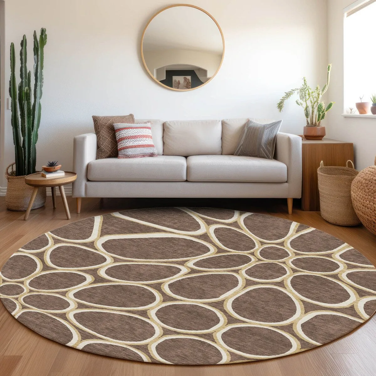 Machine Washable Indoor/ Outdoor Modern Bubbles Chantille Rug