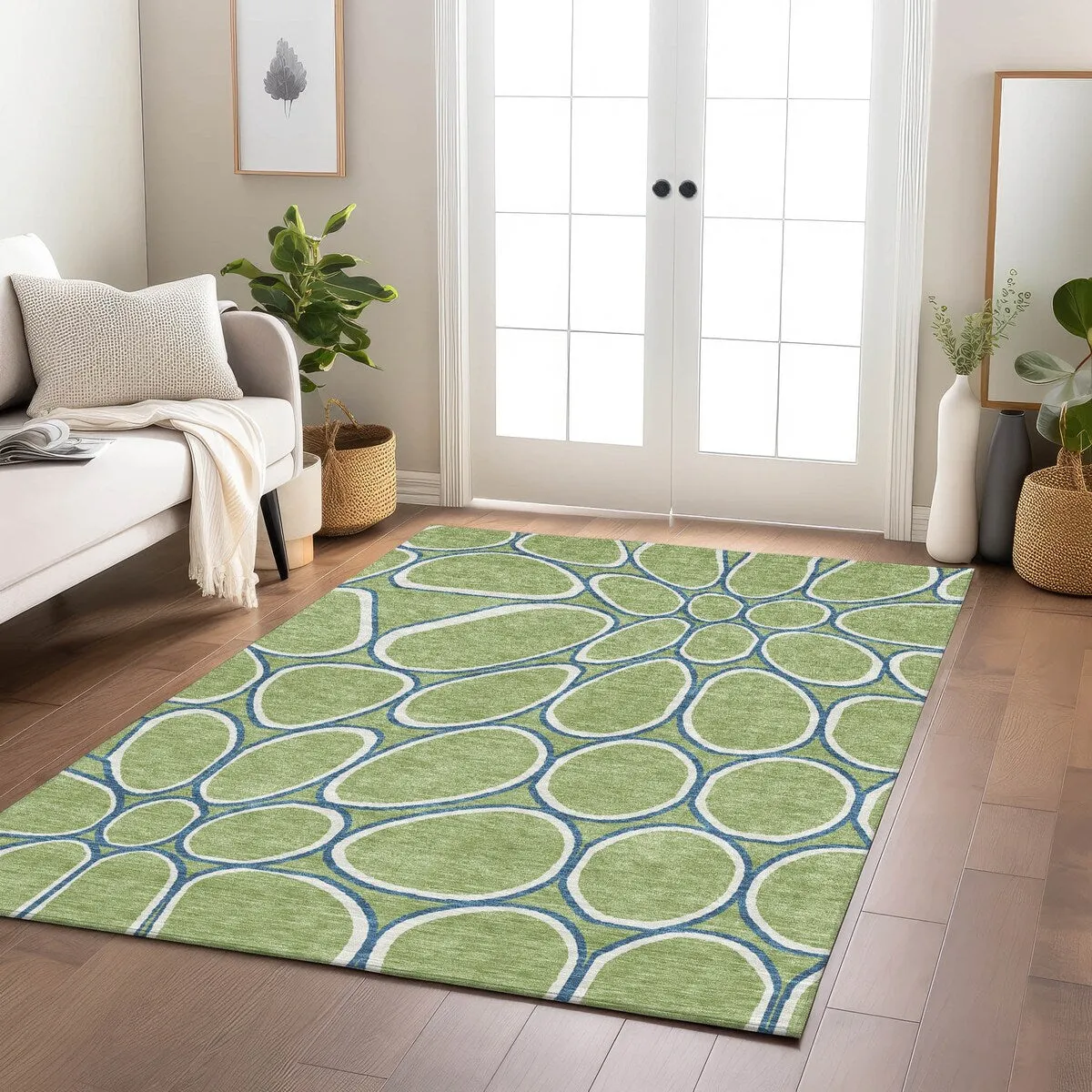 Machine Washable Indoor/ Outdoor Modern Bubbles Chantille Rug