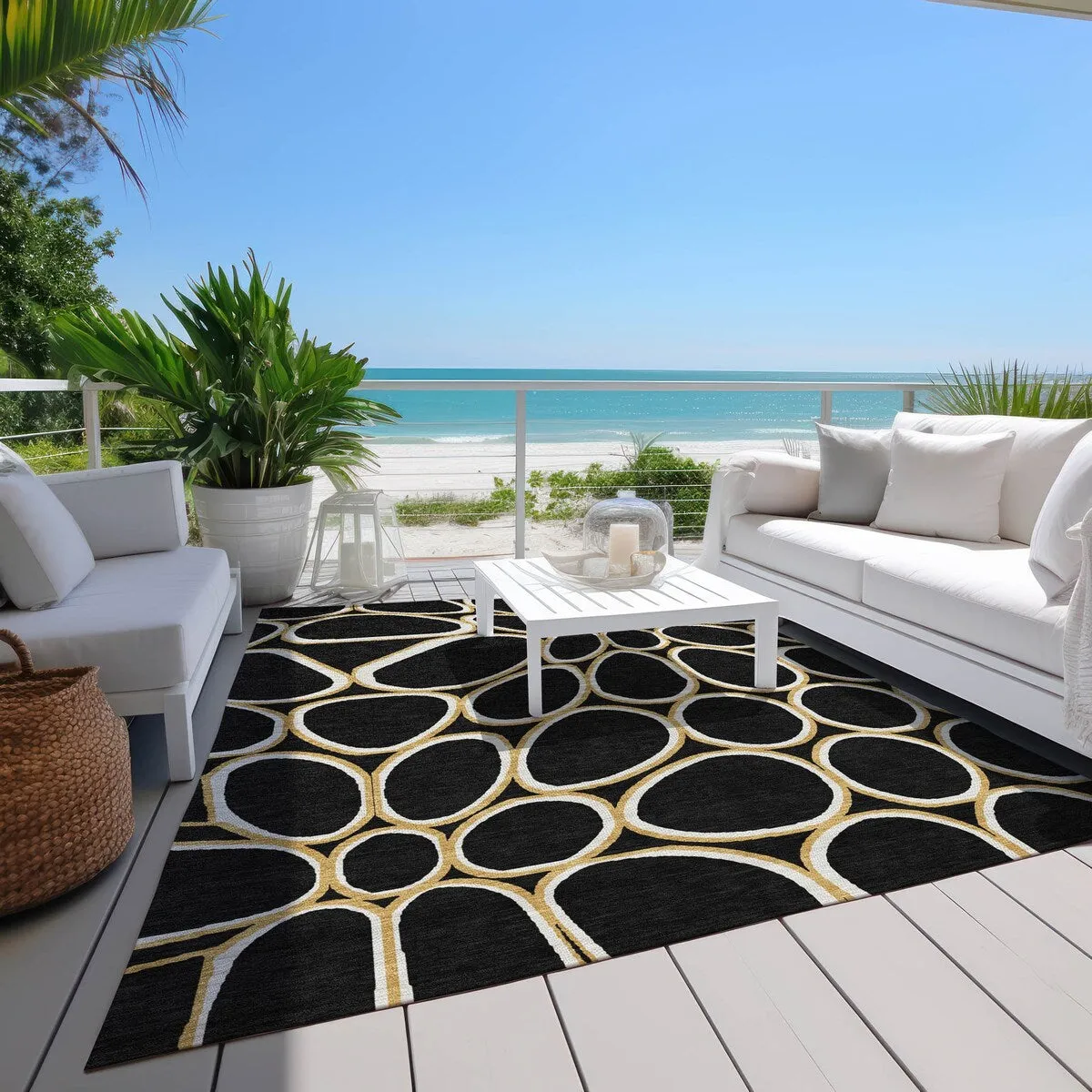 Machine Washable Indoor/ Outdoor Modern Bubbles Chantille Rug
