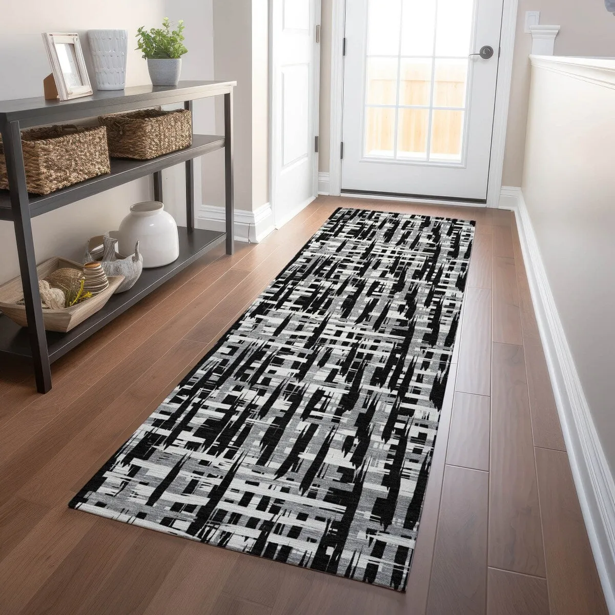 Machine Washable Indoor/ Outdoor Modern Crosshatch Chantille Rug