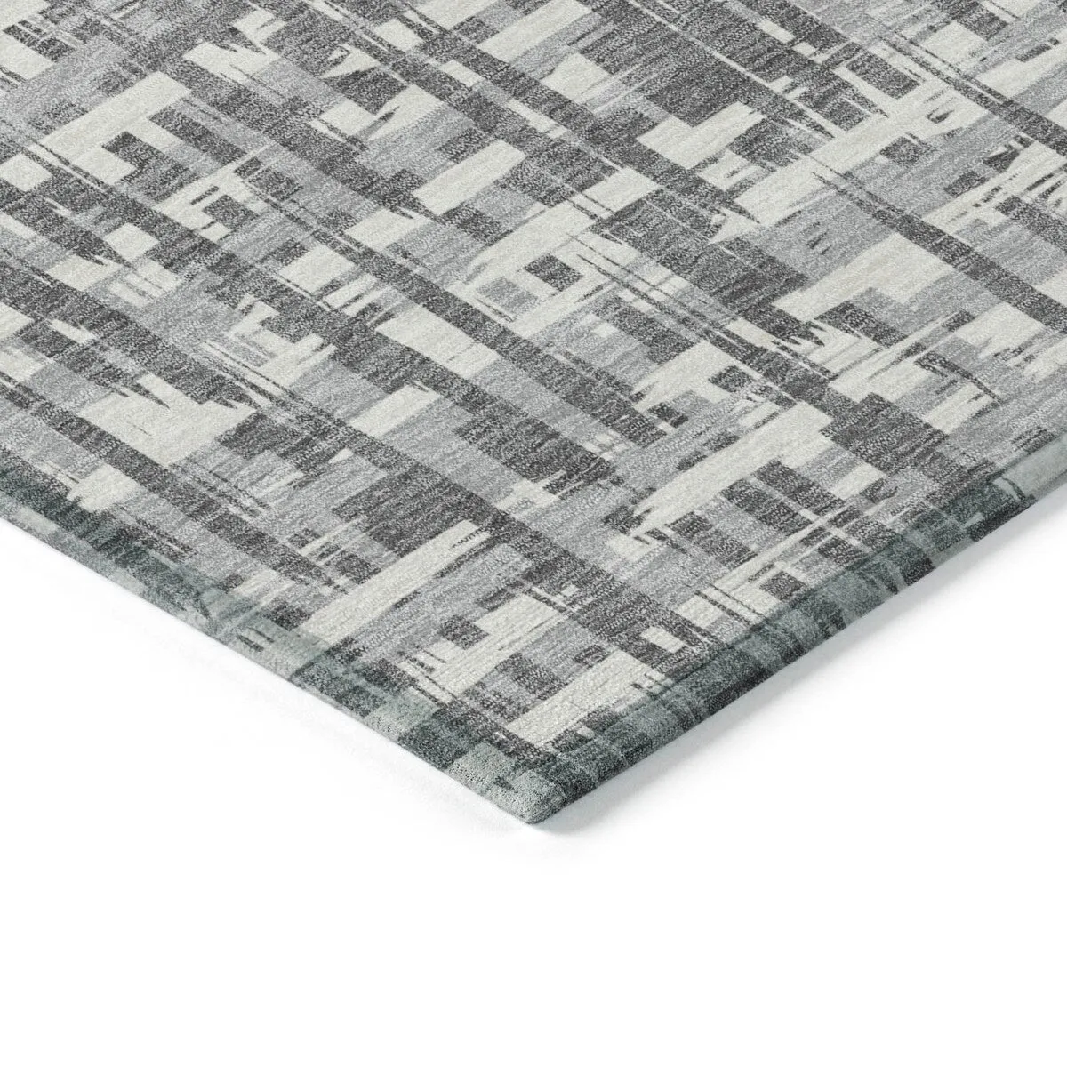 Machine Washable Indoor/ Outdoor Modern Crosshatch Chantille Rug