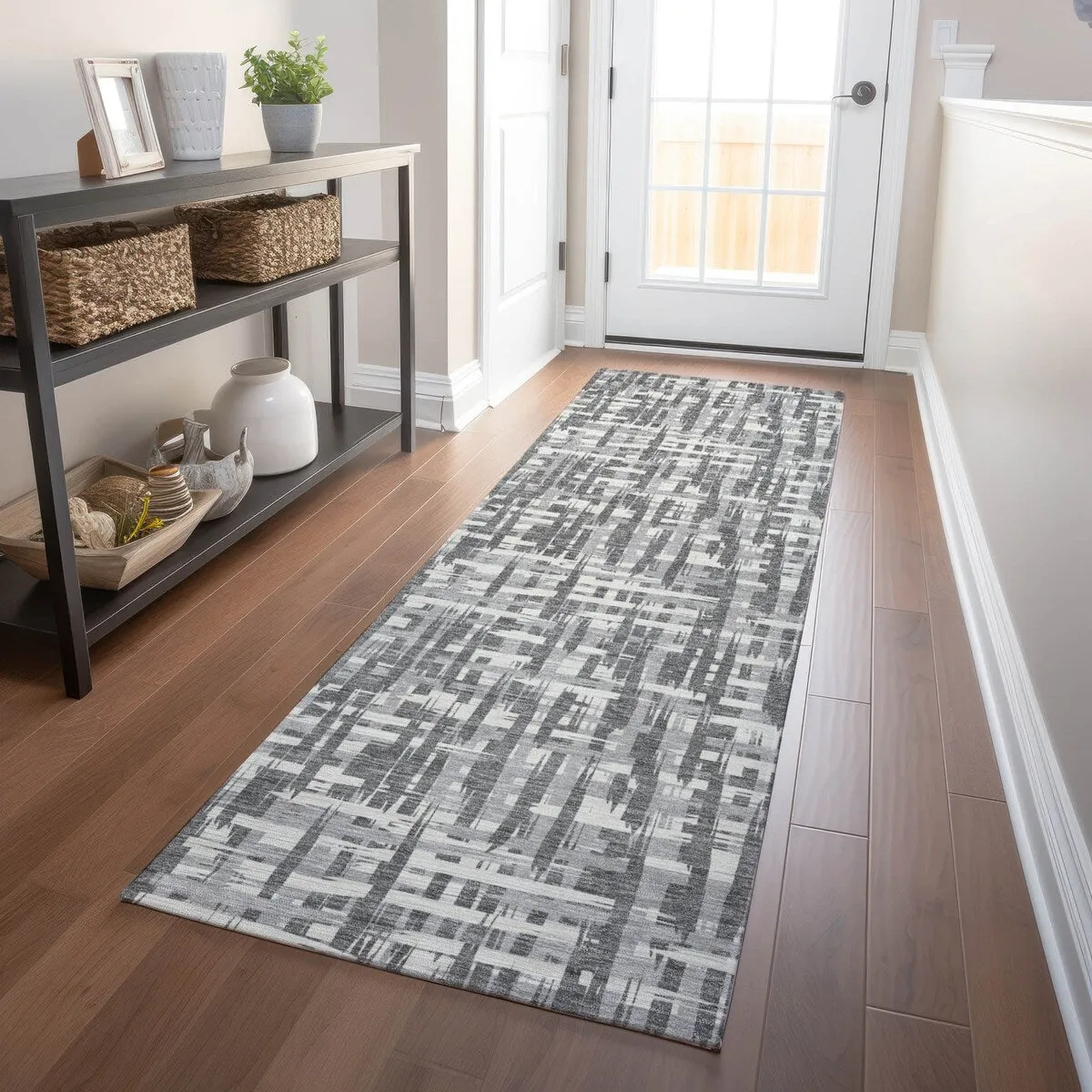 Machine Washable Indoor/ Outdoor Modern Crosshatch Chantille Rug