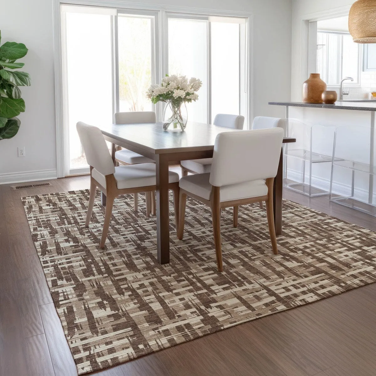 Machine Washable Indoor/ Outdoor Modern Crosshatch Chantille Rug