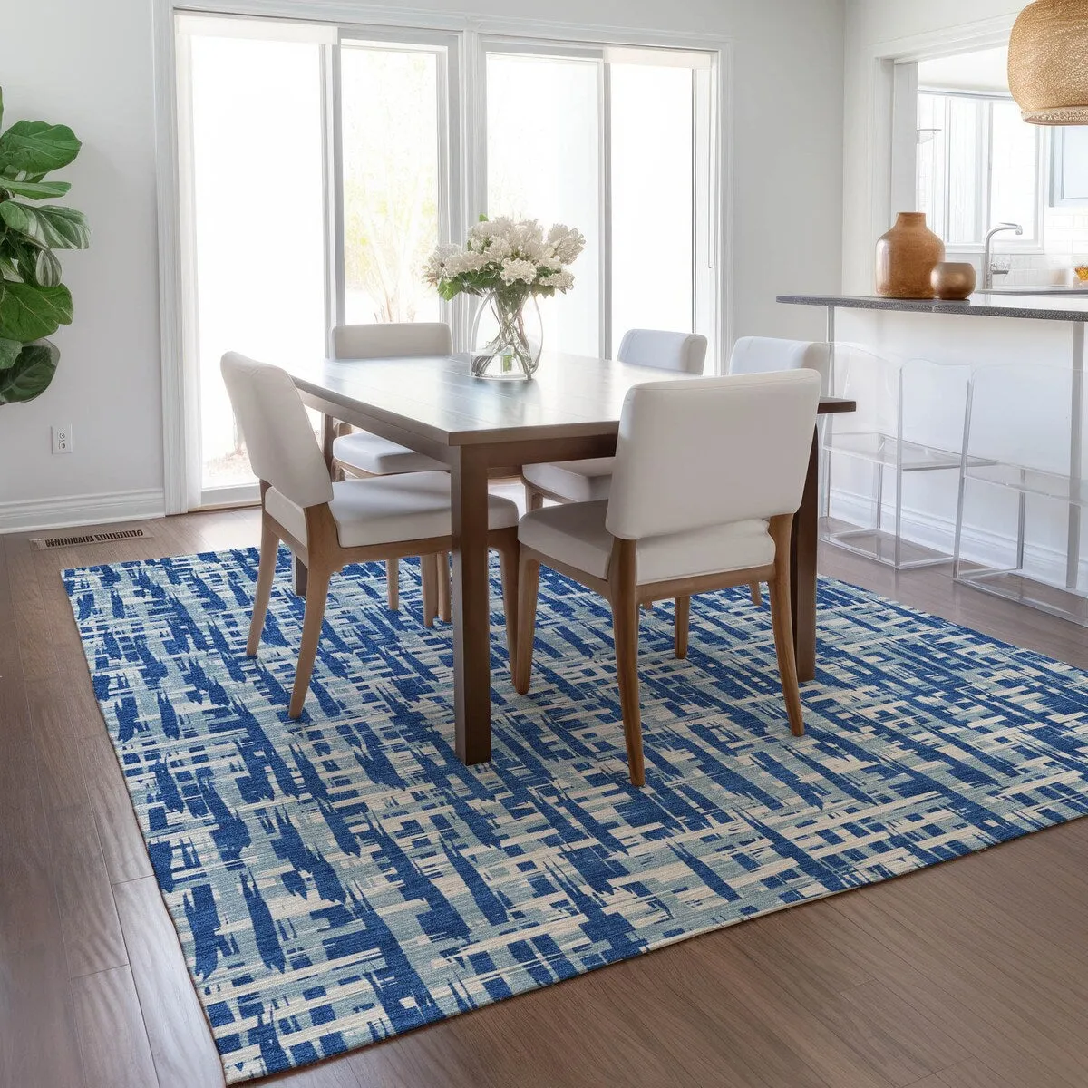 Machine Washable Indoor/ Outdoor Modern Crosshatch Chantille Rug