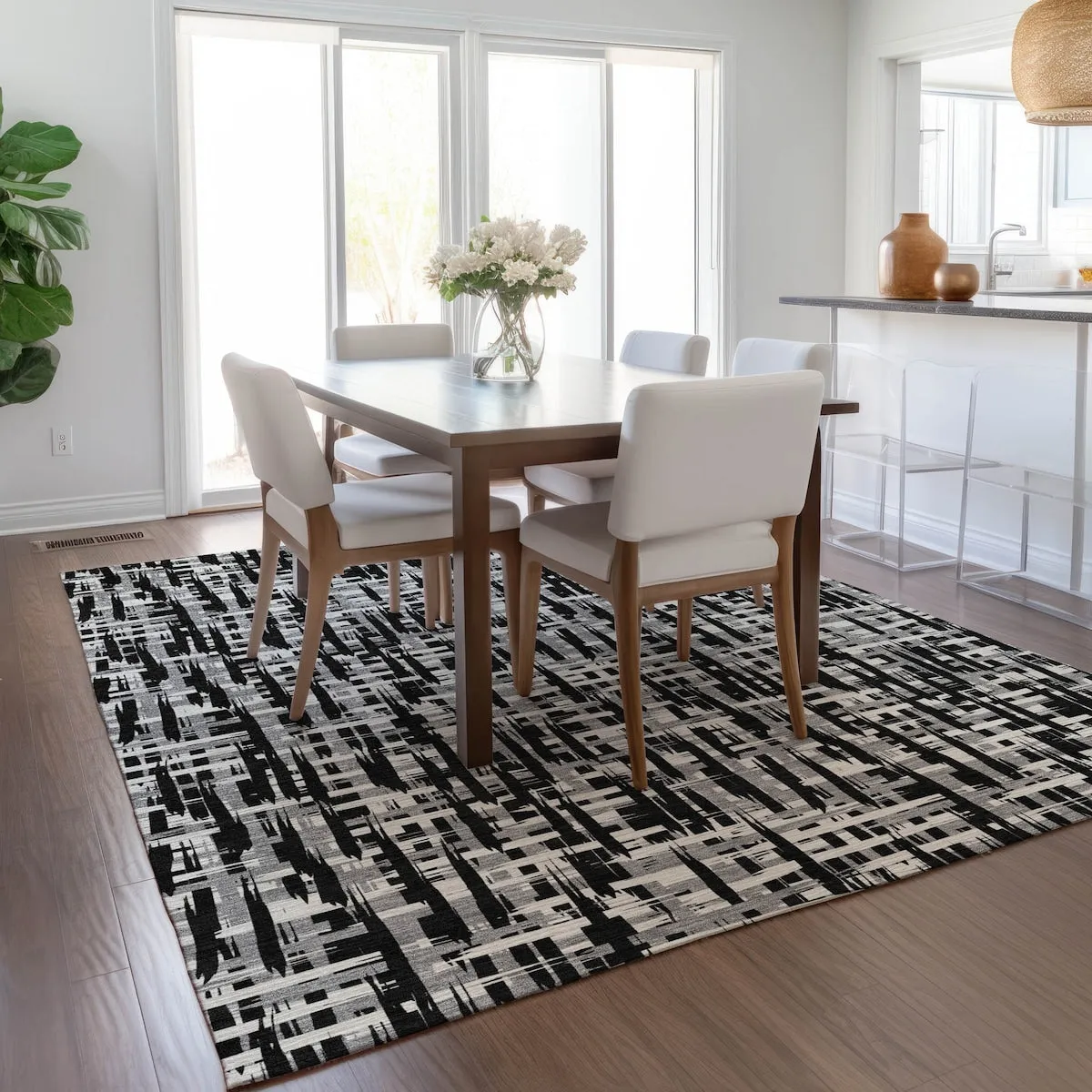 Machine Washable Indoor/ Outdoor Modern Crosshatch Chantille Rug