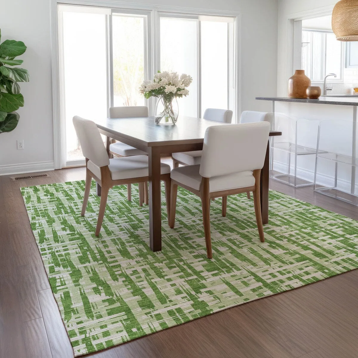 Machine Washable Indoor/ Outdoor Modern Crosshatch Chantille Rug