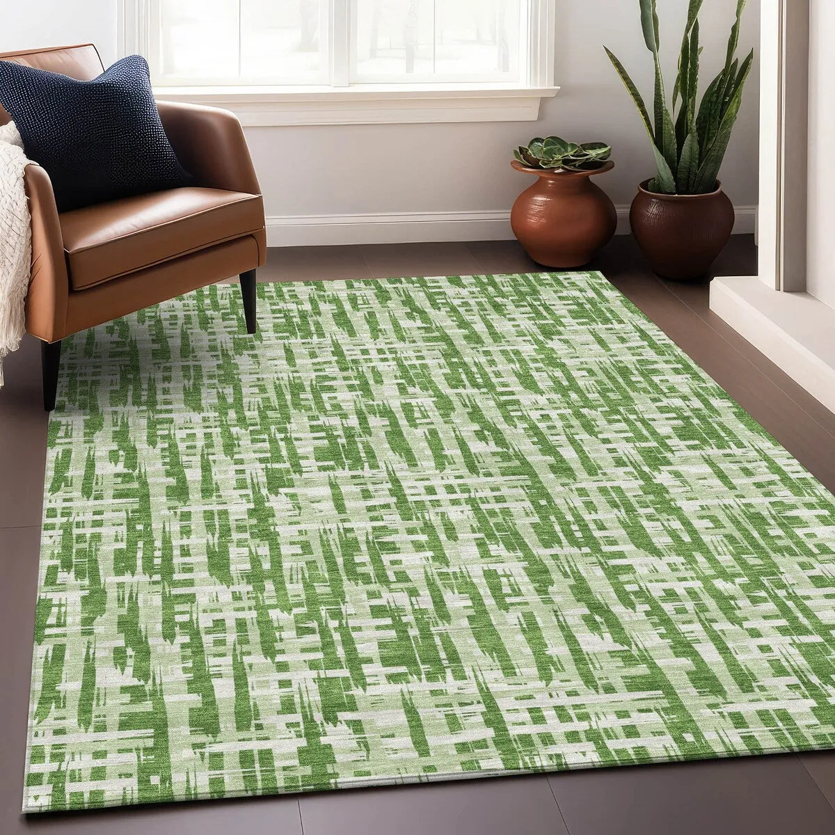 Machine Washable Indoor/ Outdoor Modern Crosshatch Chantille Rug