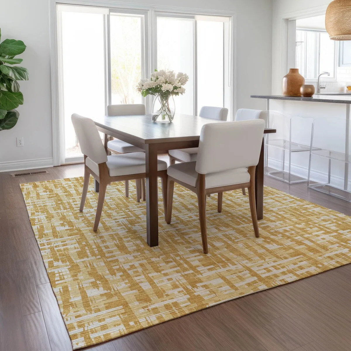 Machine Washable Indoor/ Outdoor Modern Crosshatch Chantille Rug