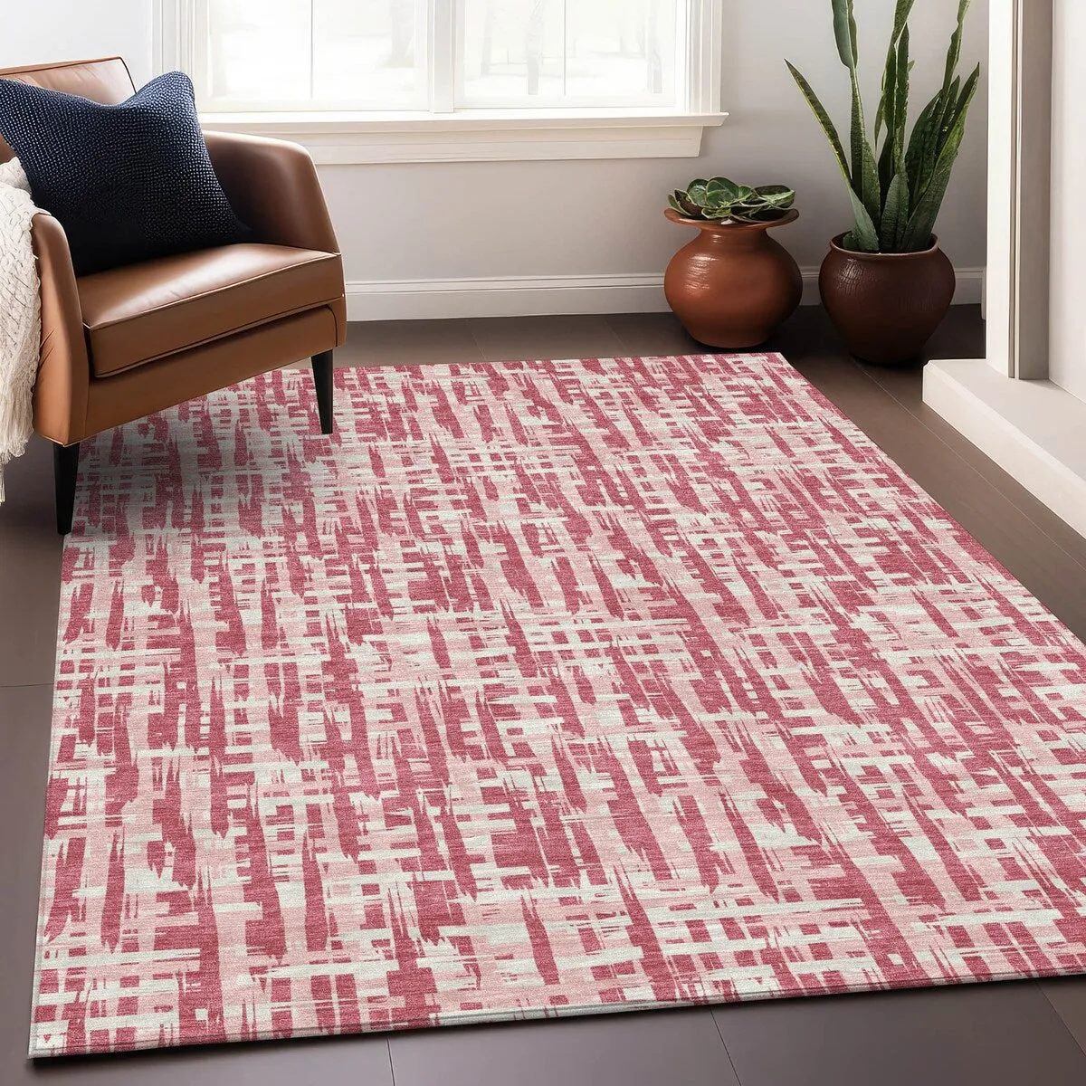 Machine Washable Indoor/ Outdoor Modern Crosshatch Chantille Rug