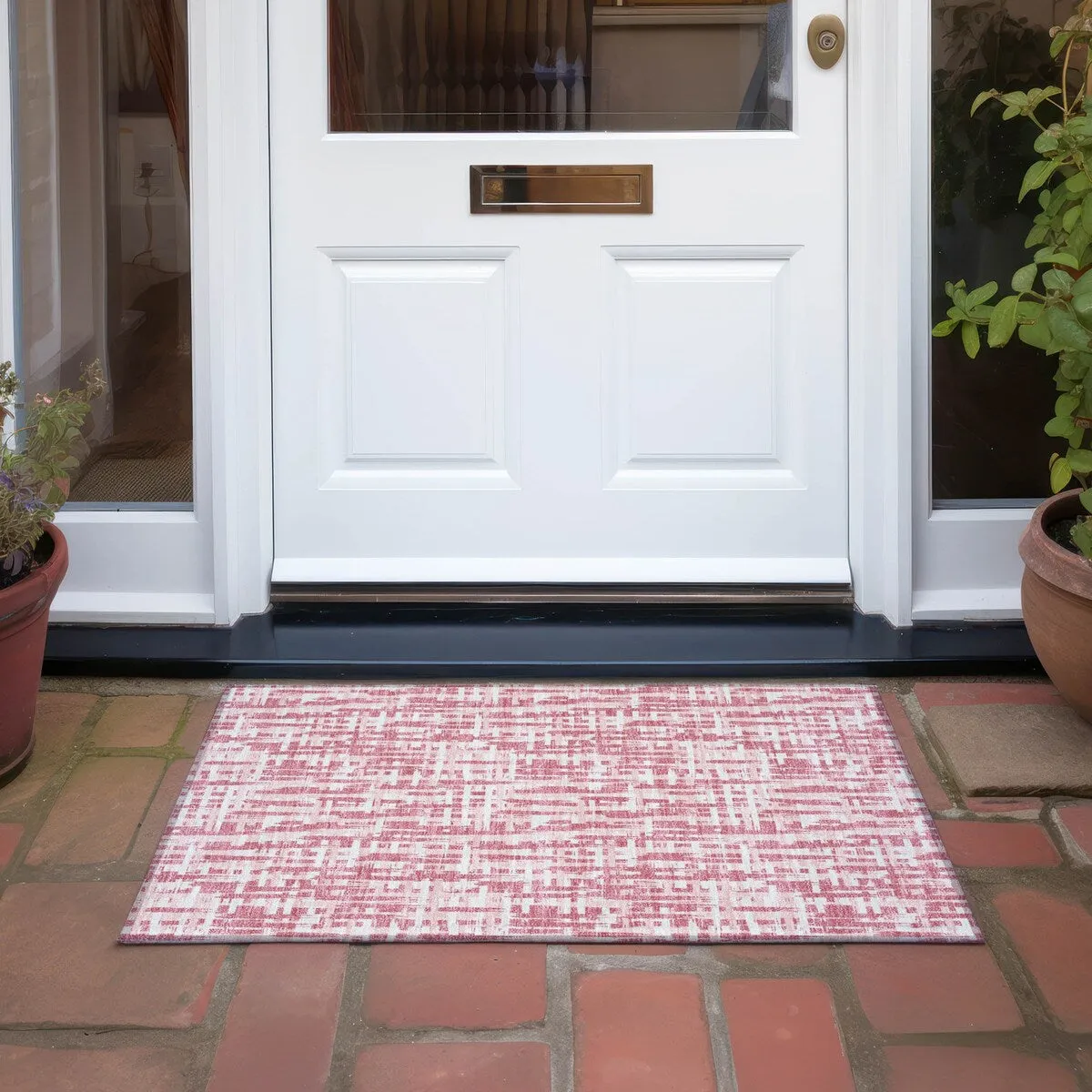 Machine Washable Indoor/ Outdoor Modern Crosshatch Chantille Rug