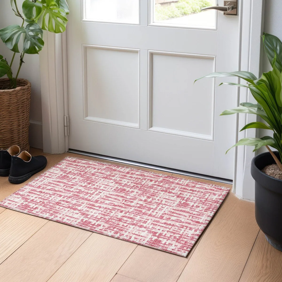 Machine Washable Indoor/ Outdoor Modern Crosshatch Chantille Rug