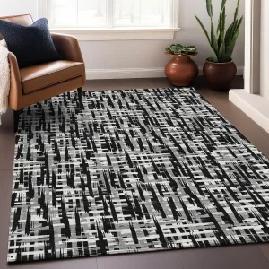 Machine Washable Indoor/ Outdoor Modern Crosshatch Chantille Rug