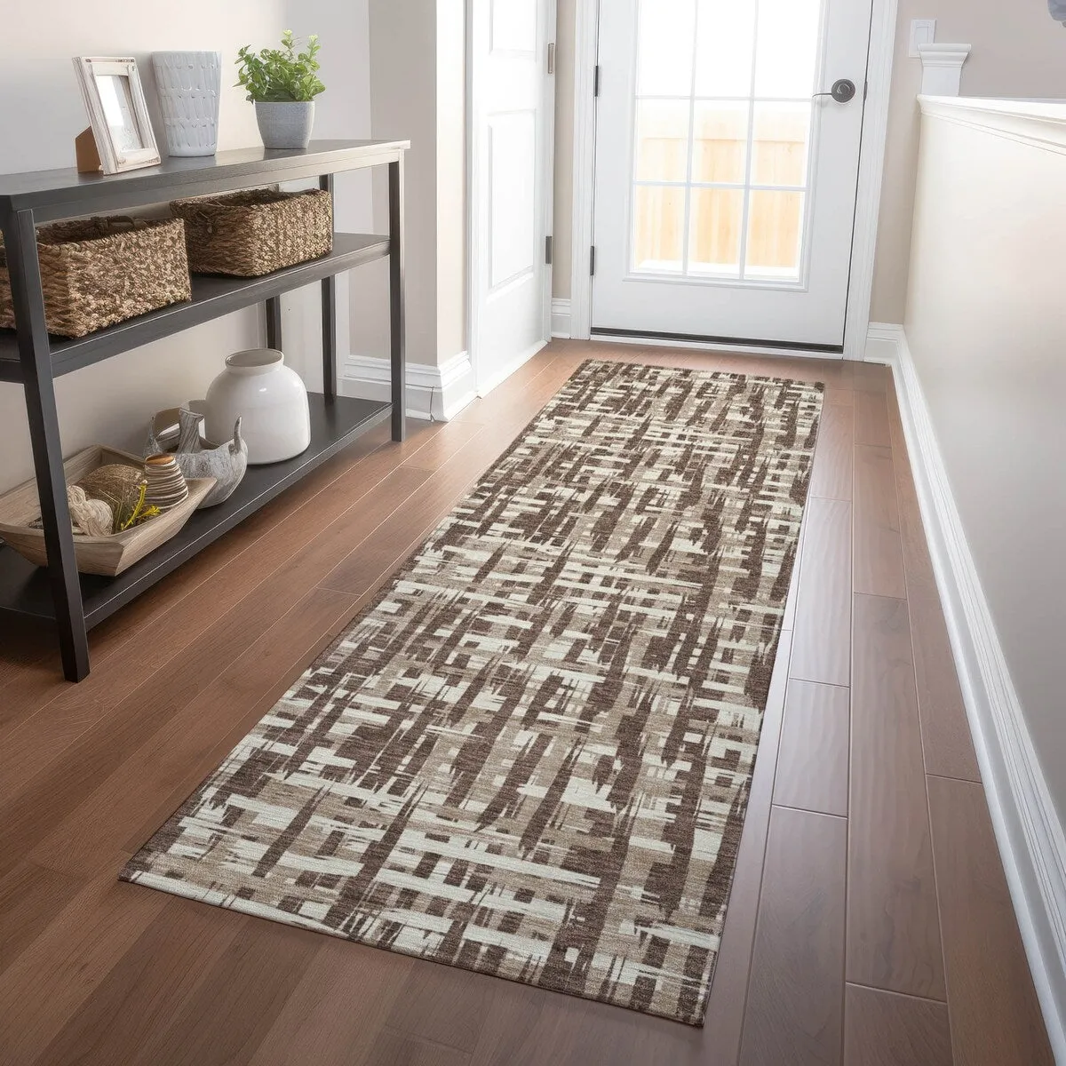 Machine Washable Indoor/ Outdoor Modern Crosshatch Chantille Rug