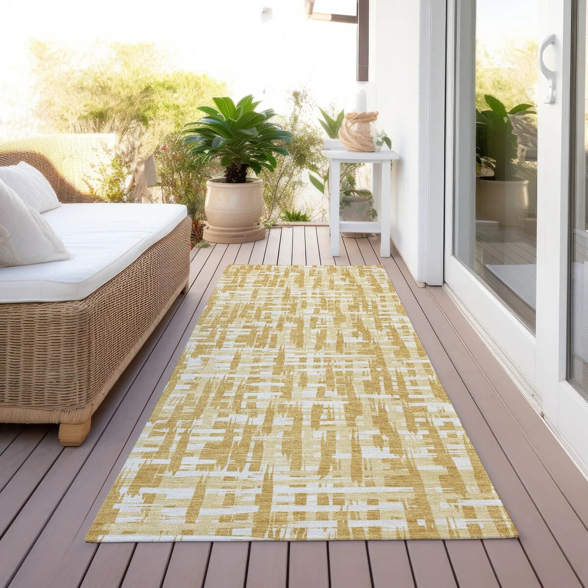 Machine Washable Indoor/ Outdoor Modern Crosshatch Chantille Rug