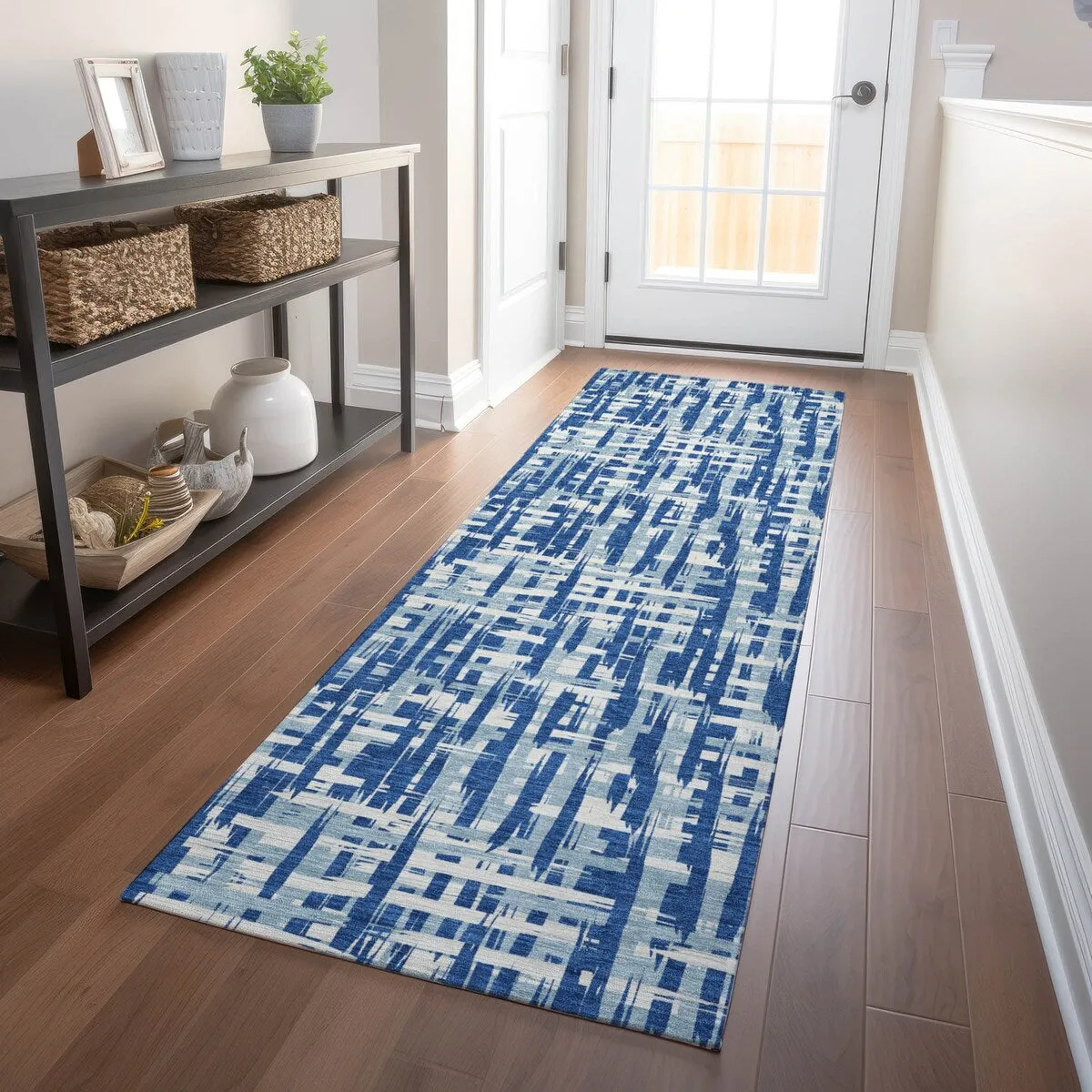 Machine Washable Indoor/ Outdoor Modern Crosshatch Chantille Rug