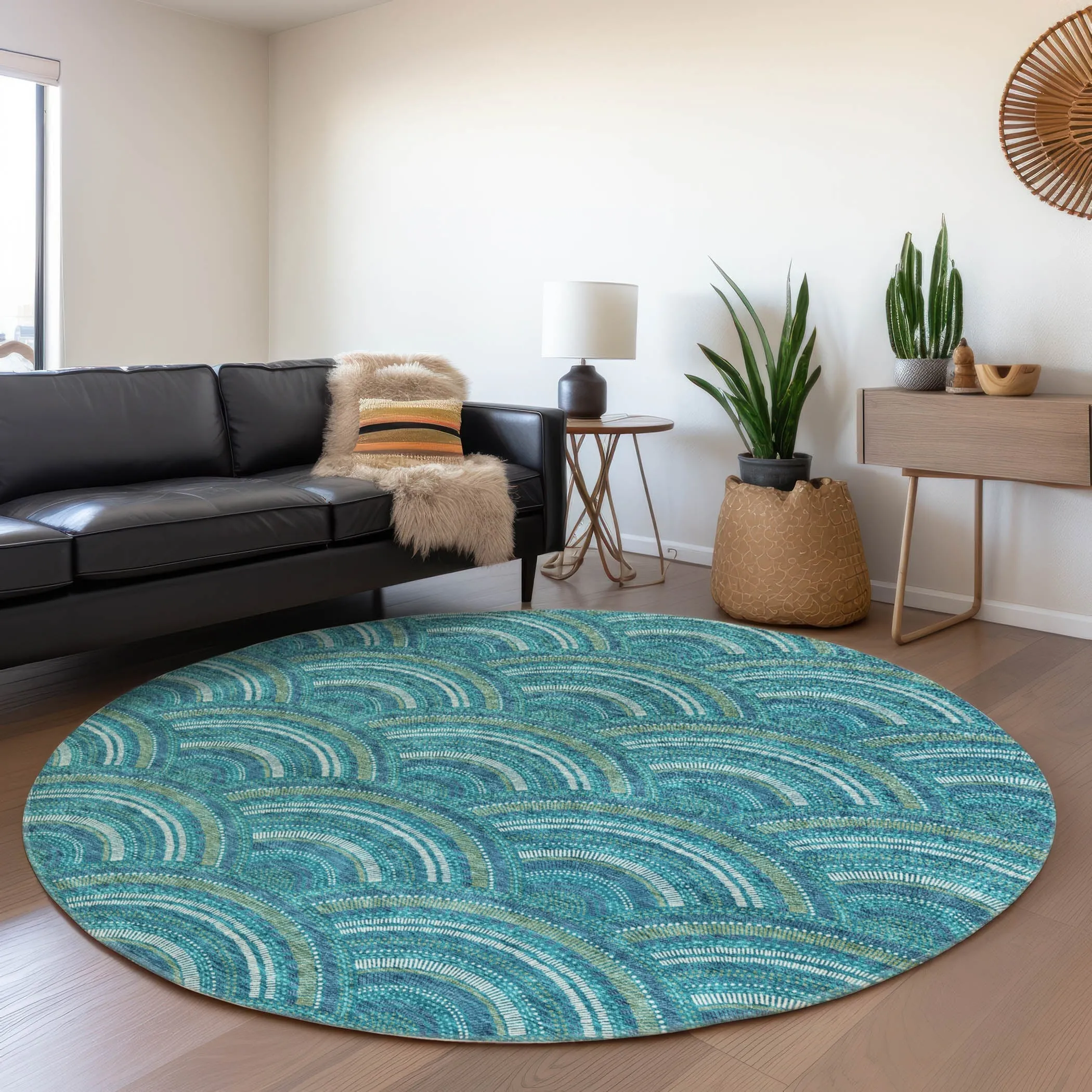 Machine Washable Indoor/ Outdoor Modern Mosaic Chantille Rug
