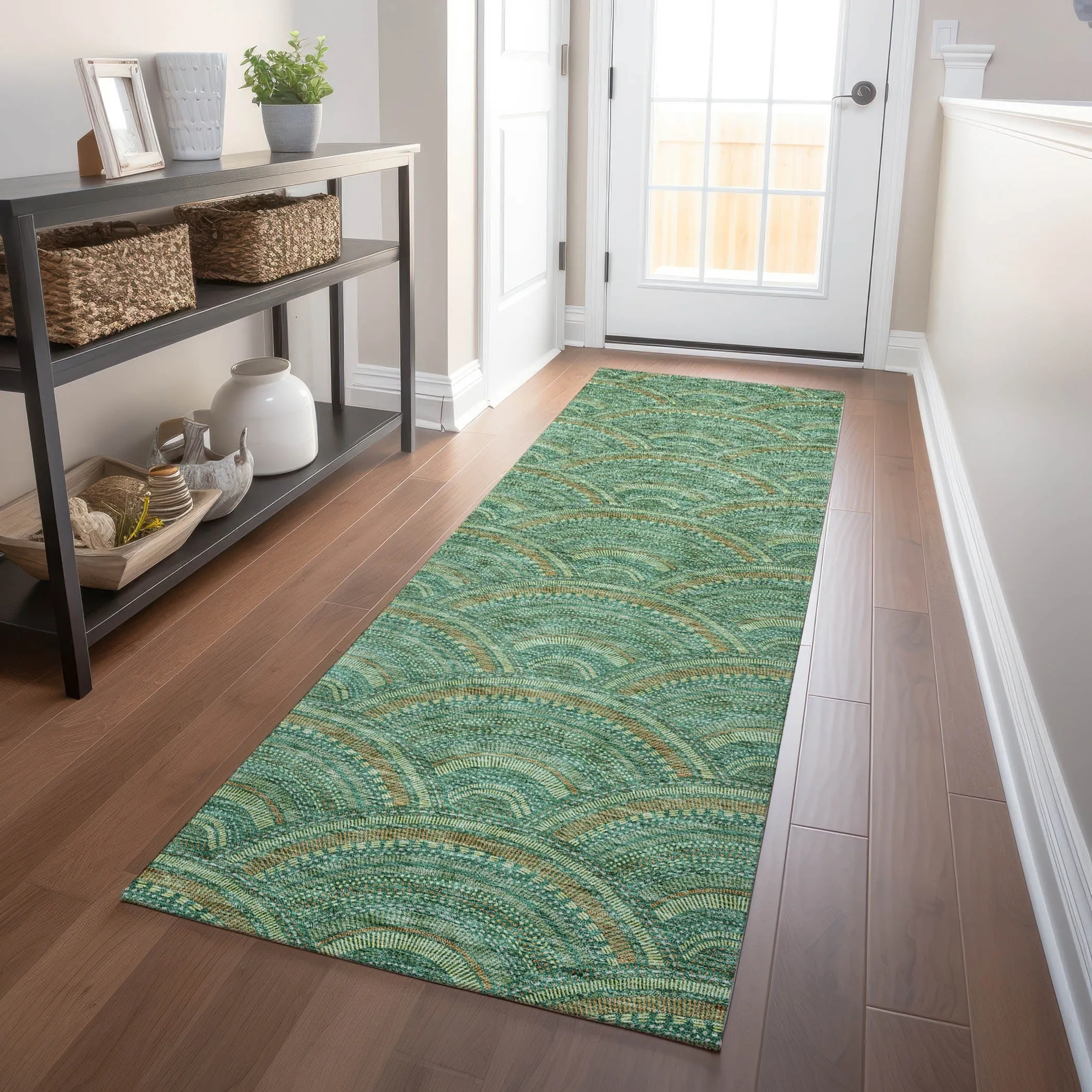 Machine Washable Indoor/ Outdoor Modern Mosaic Chantille Rug