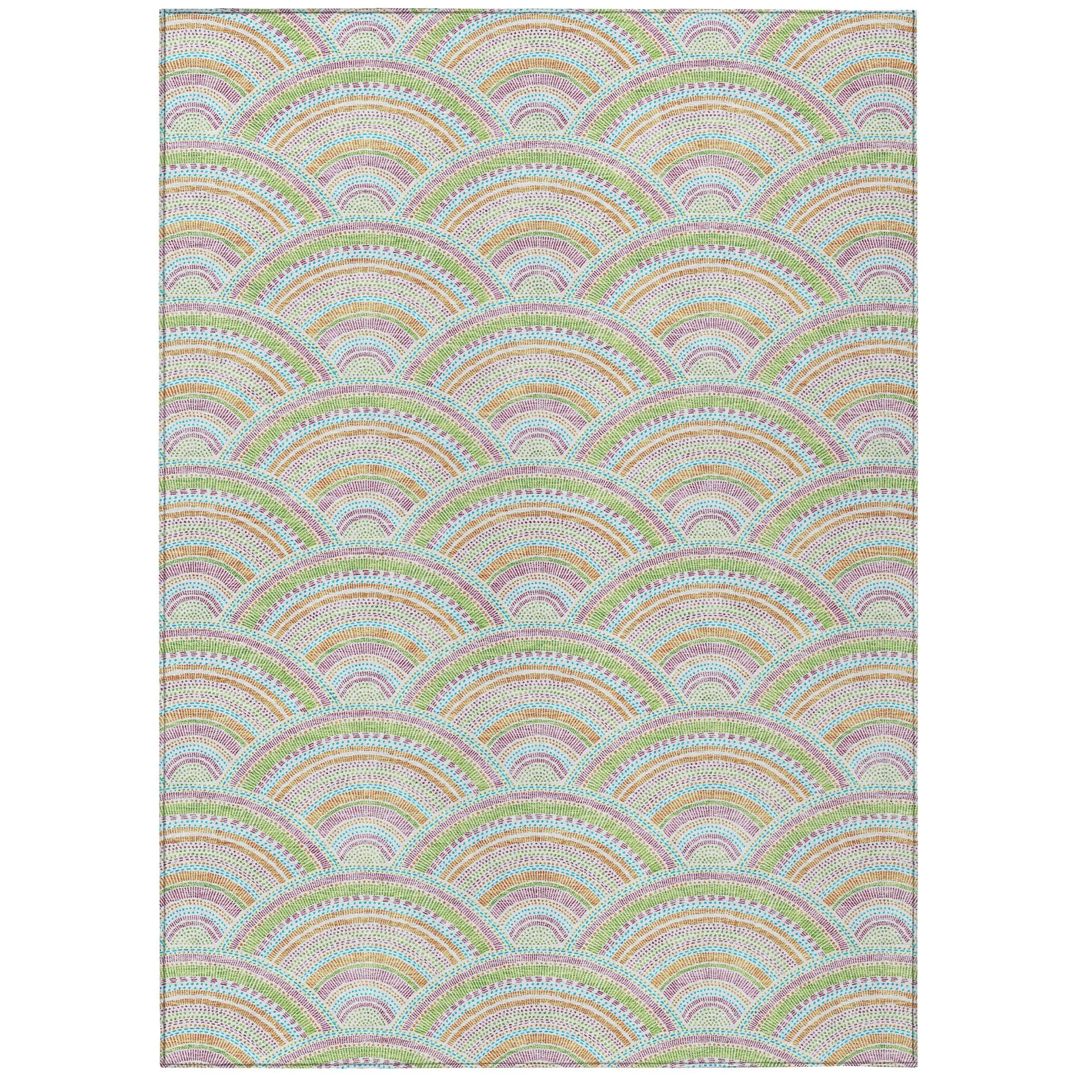Machine Washable Indoor/ Outdoor Modern Mosaic Chantille Rug