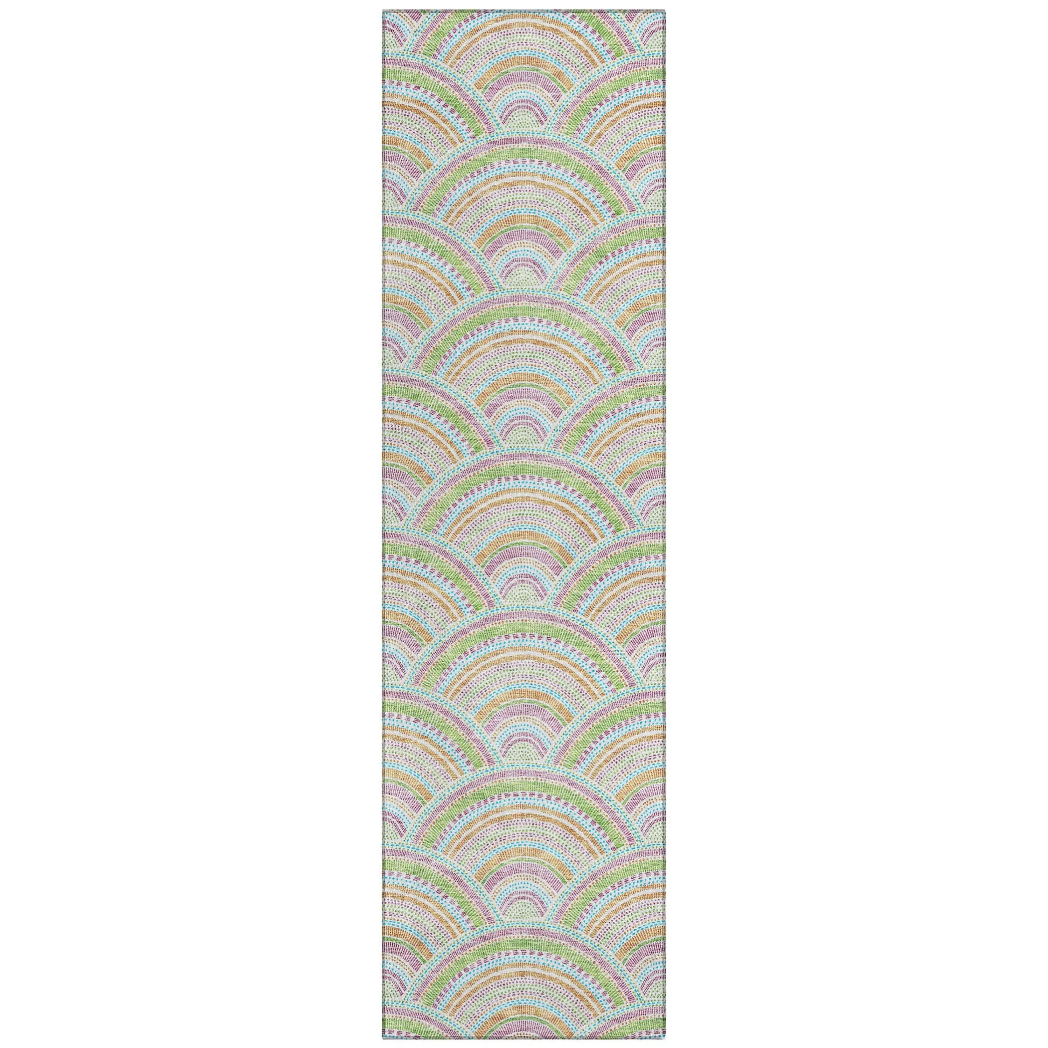 Machine Washable Indoor/ Outdoor Modern Mosaic Chantille Rug