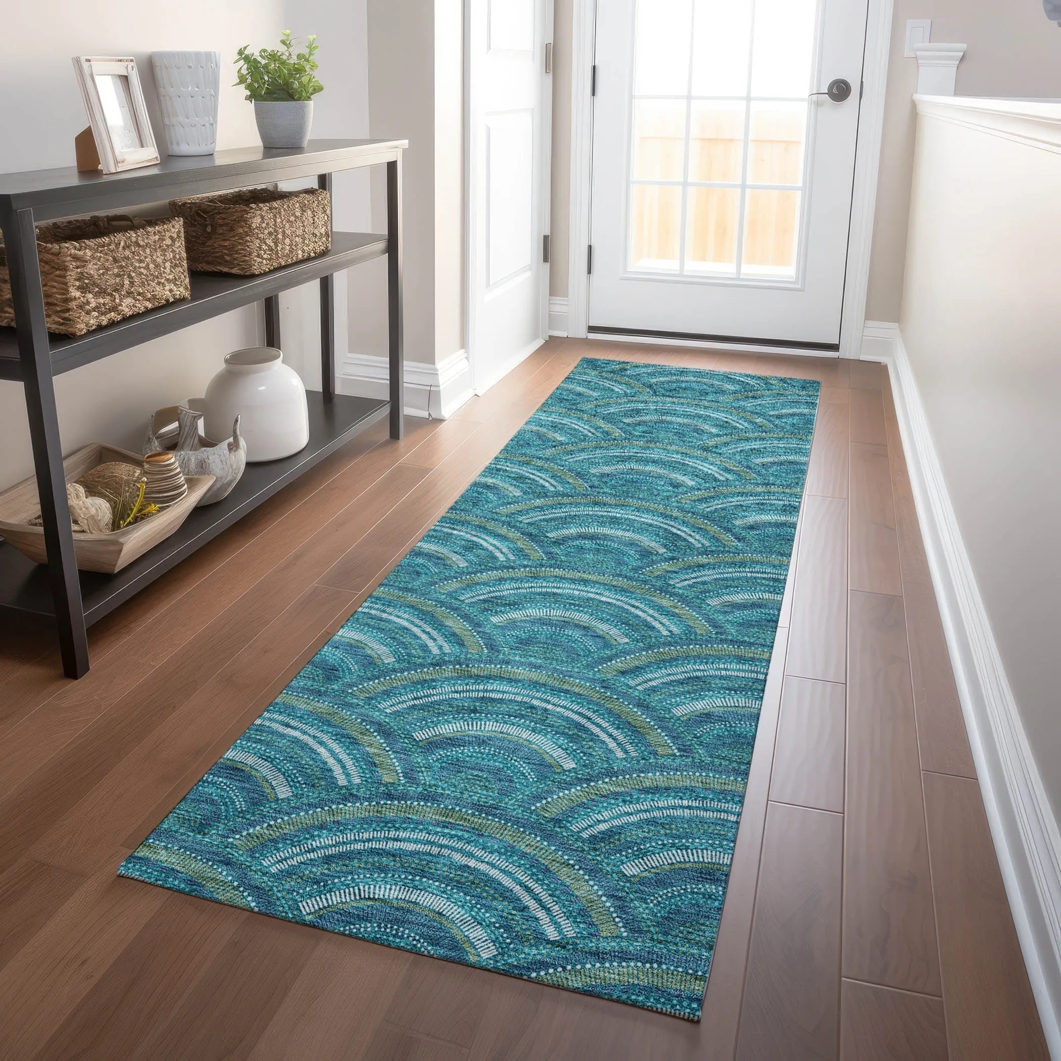 Machine Washable Indoor/ Outdoor Modern Mosaic Chantille Rug