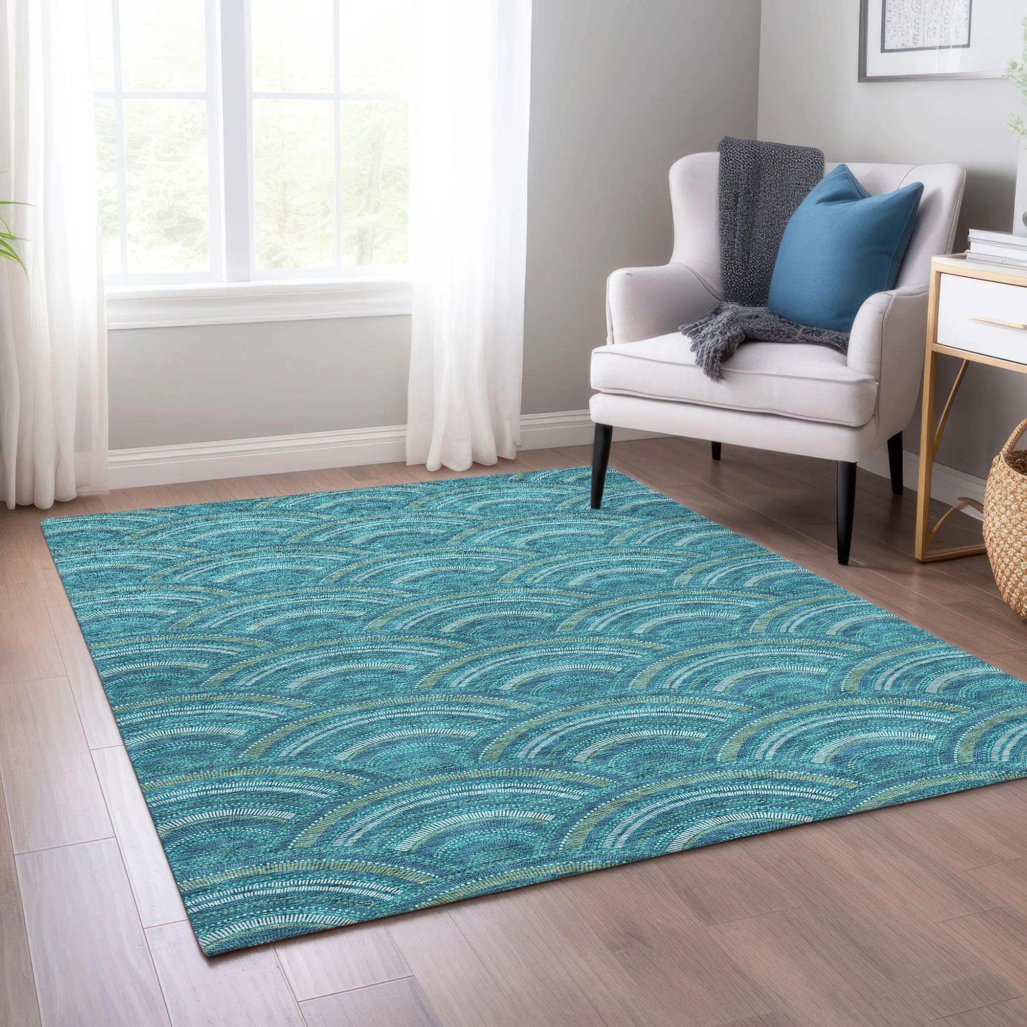 Machine Washable Indoor/ Outdoor Modern Mosaic Chantille Rug