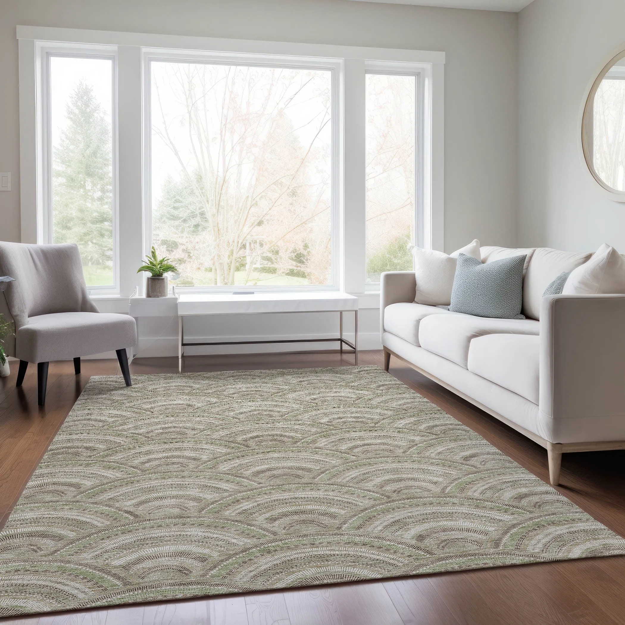Machine Washable Indoor/ Outdoor Modern Mosaic Chantille Rug