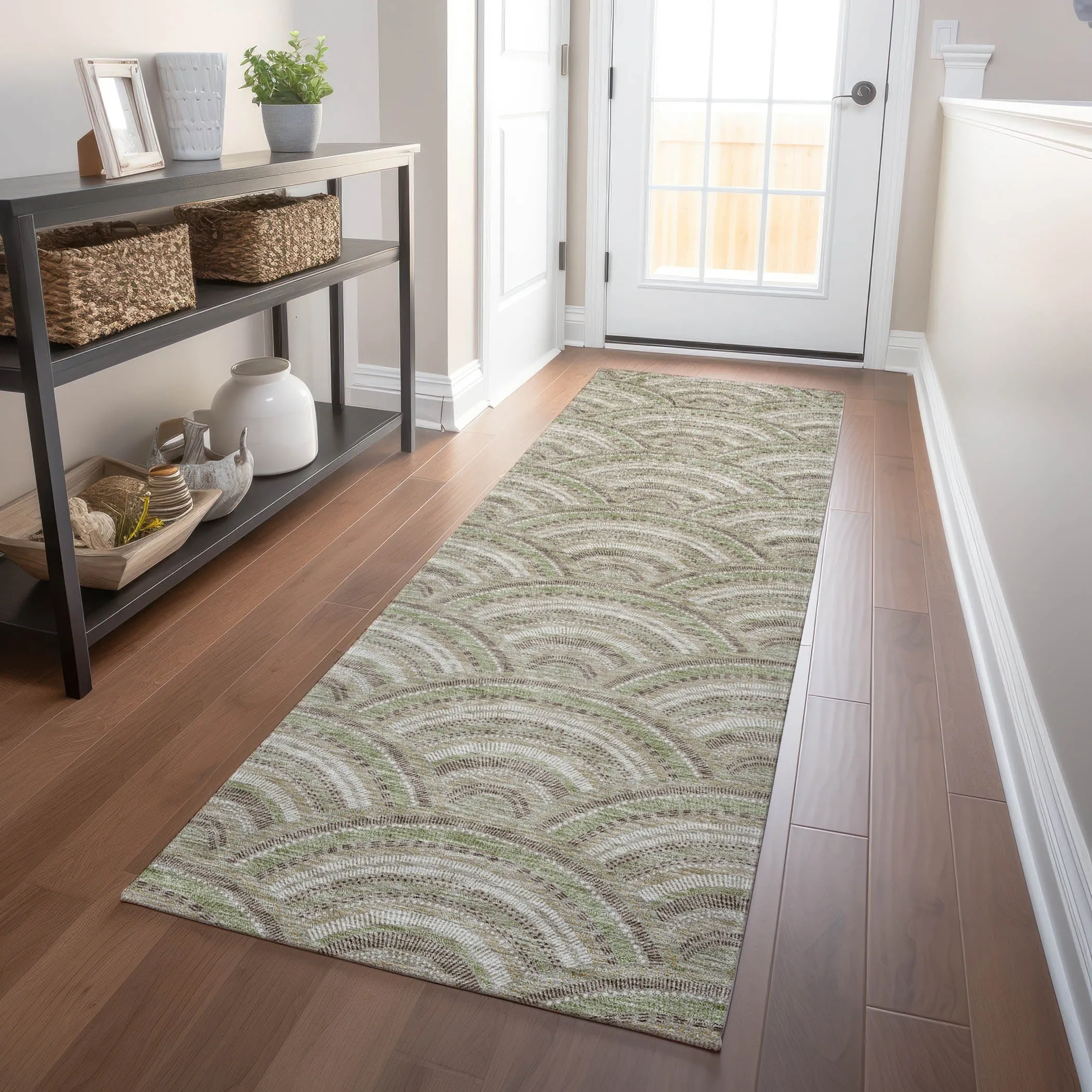 Machine Washable Indoor/ Outdoor Modern Mosaic Chantille Rug