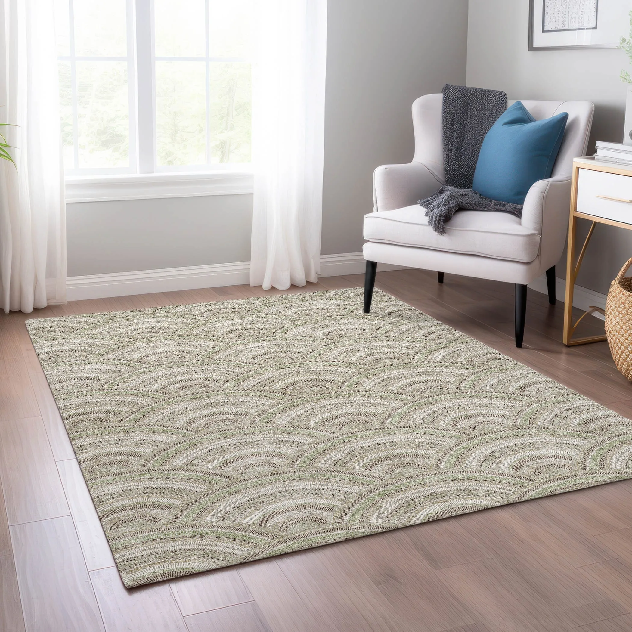 Machine Washable Indoor/ Outdoor Modern Mosaic Chantille Rug