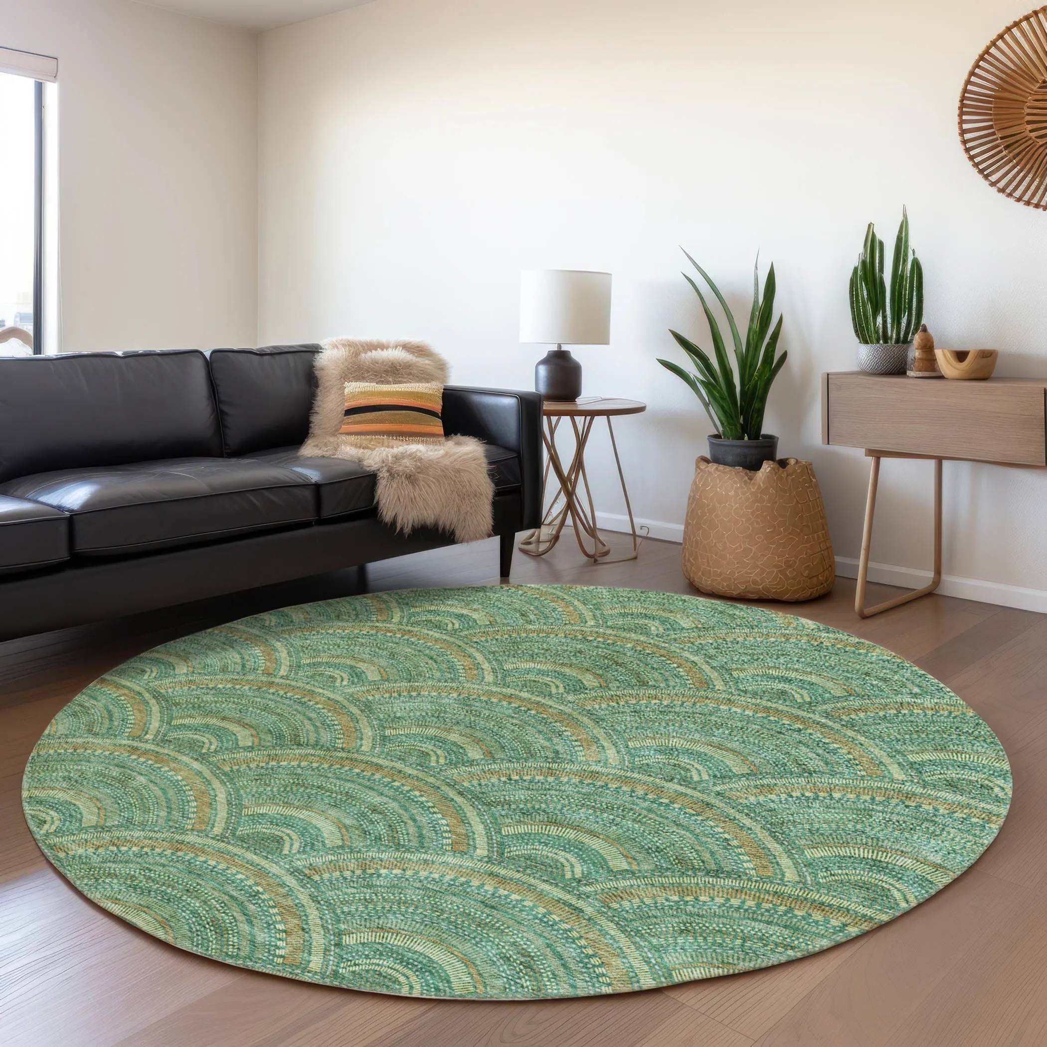 Machine Washable Indoor/ Outdoor Modern Mosaic Chantille Rug