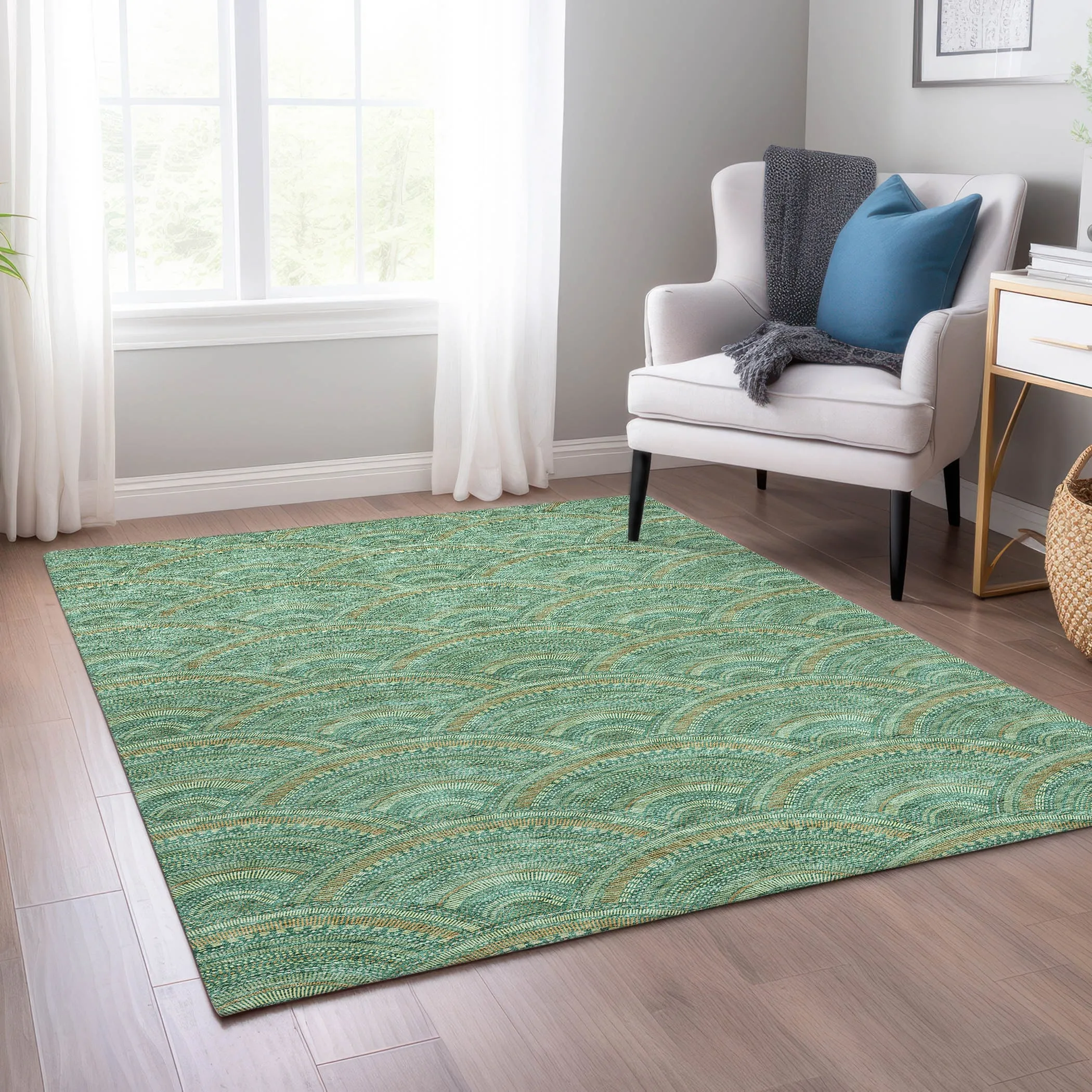 Machine Washable Indoor/ Outdoor Modern Mosaic Chantille Rug