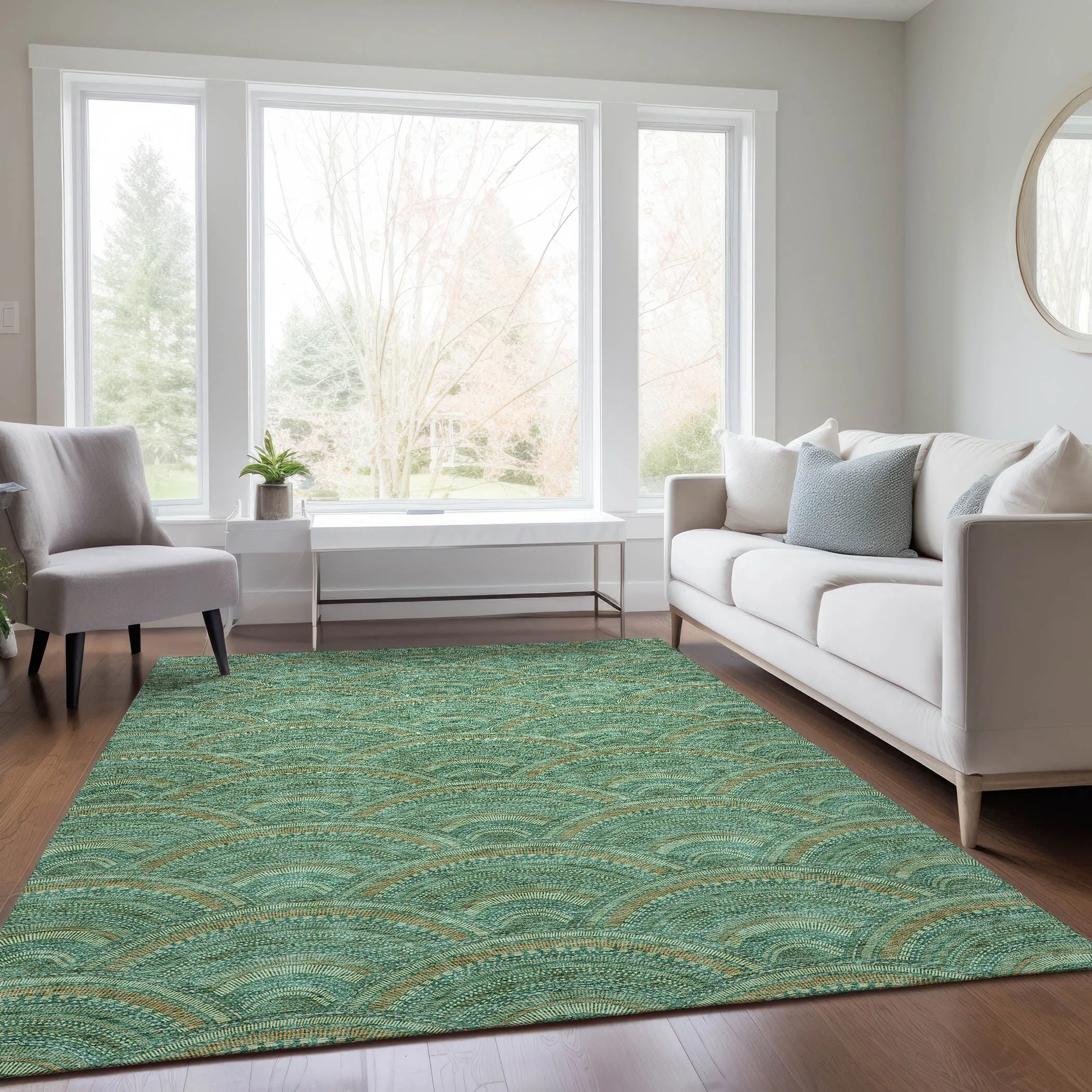 Machine Washable Indoor/ Outdoor Modern Mosaic Chantille Rug