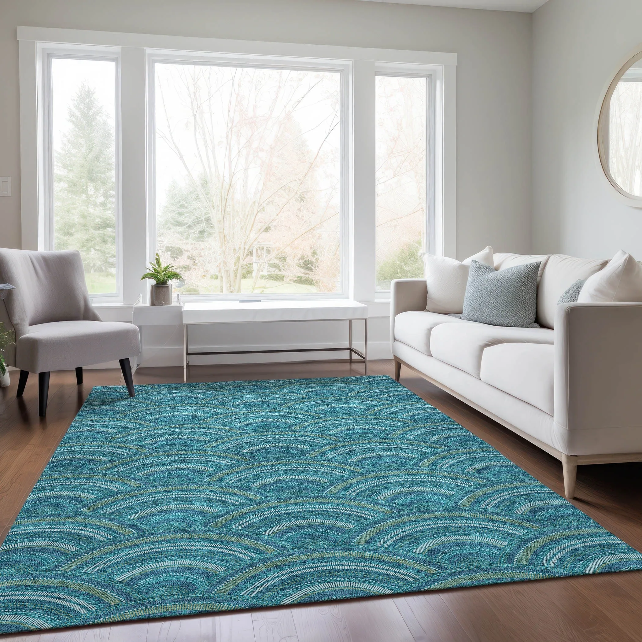 Machine Washable Indoor/ Outdoor Modern Mosaic Chantille Rug