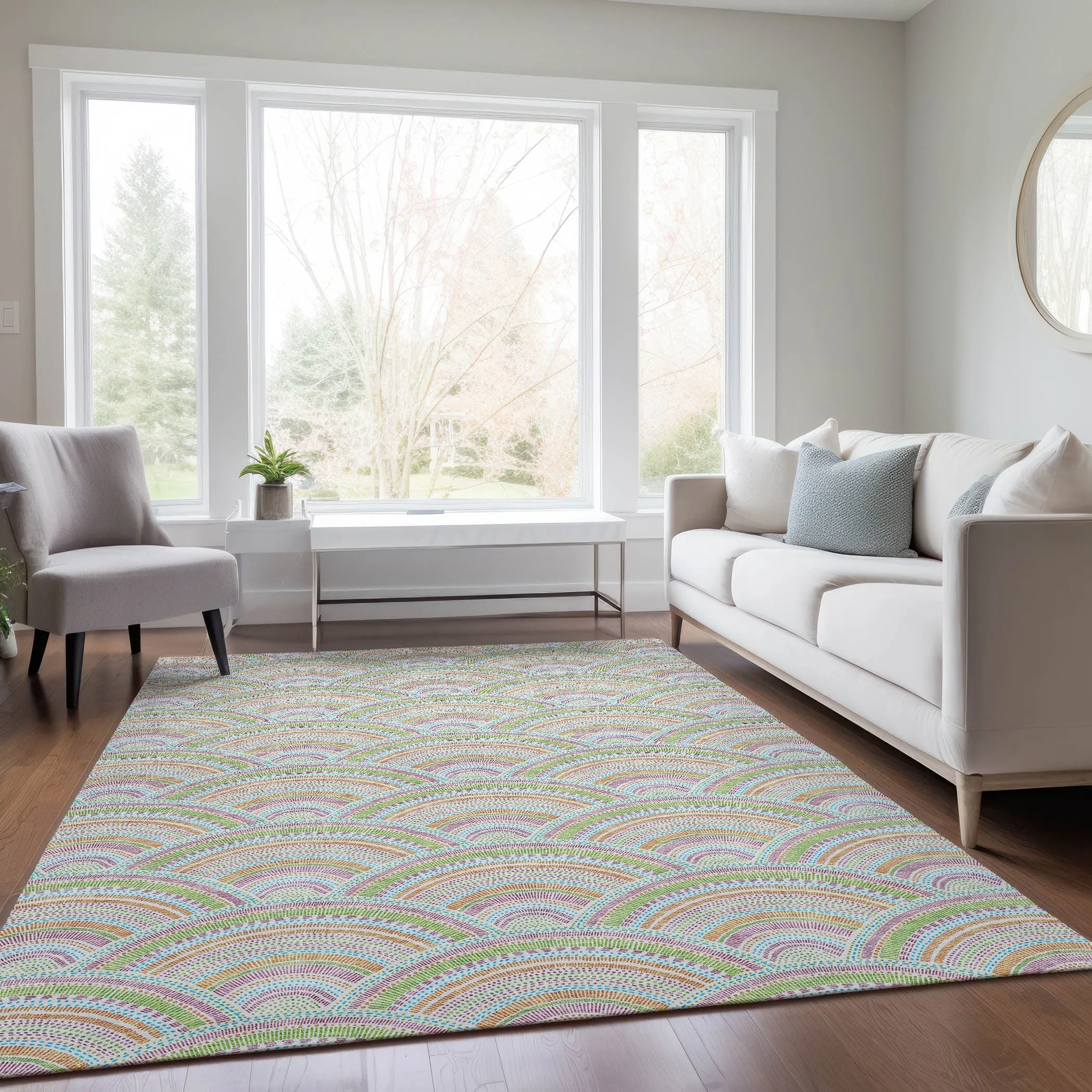 Machine Washable Indoor/ Outdoor Modern Mosaic Chantille Rug