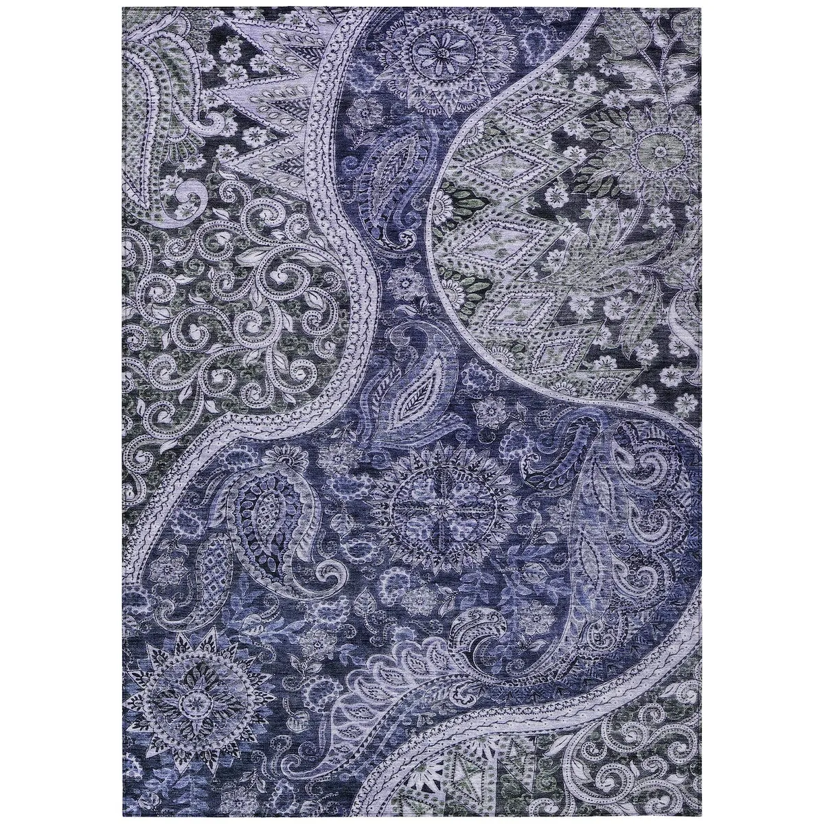 Machine Washable Indoor/ Outdoor Modern Paisley Chantille Rug
