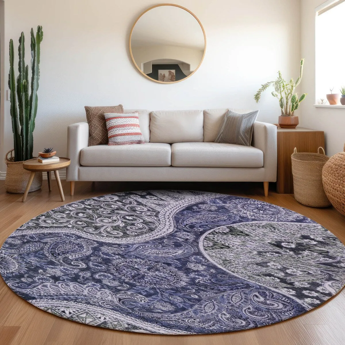 Machine Washable Indoor/ Outdoor Modern Paisley Chantille Rug