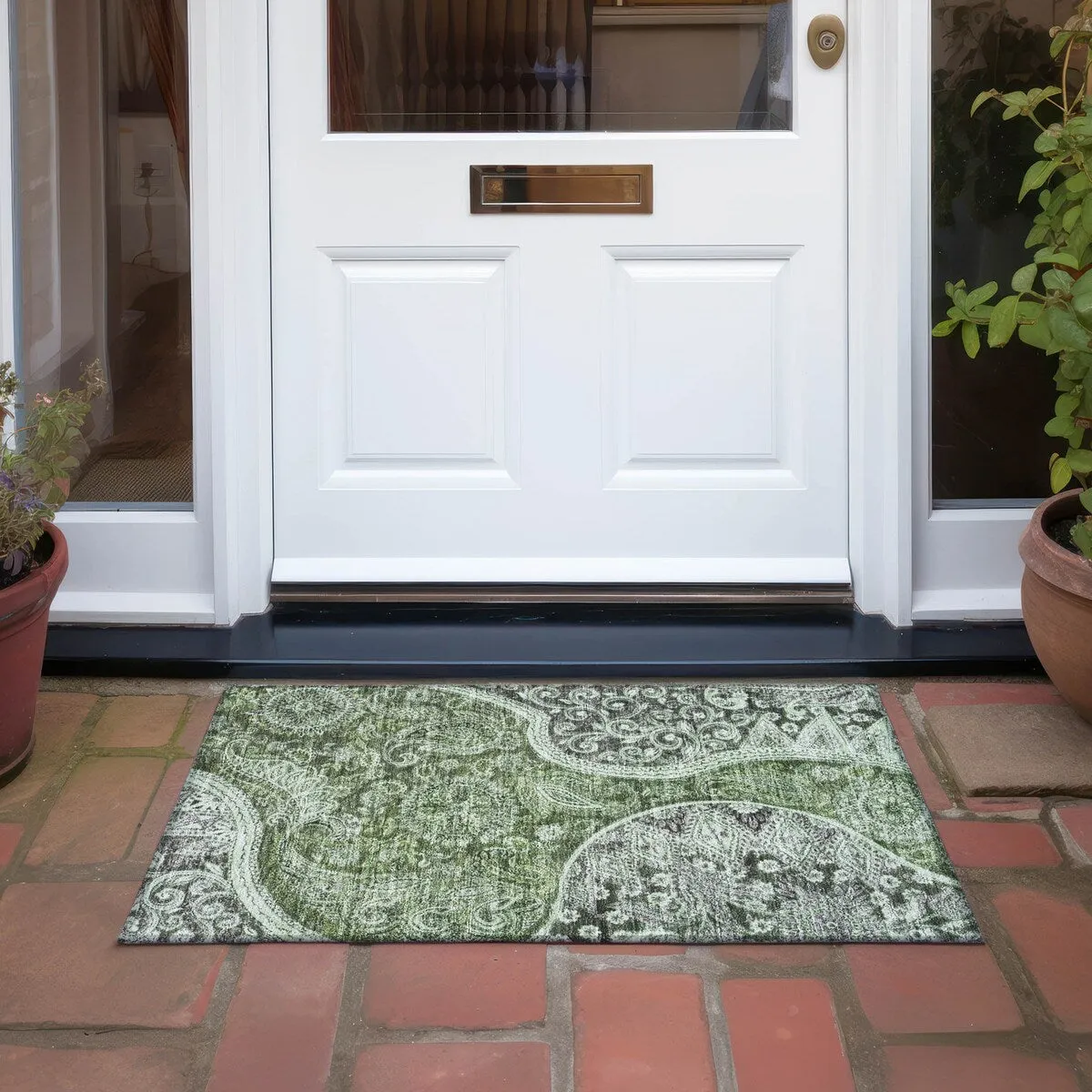 Machine Washable Indoor/ Outdoor Modern Paisley Chantille Rug