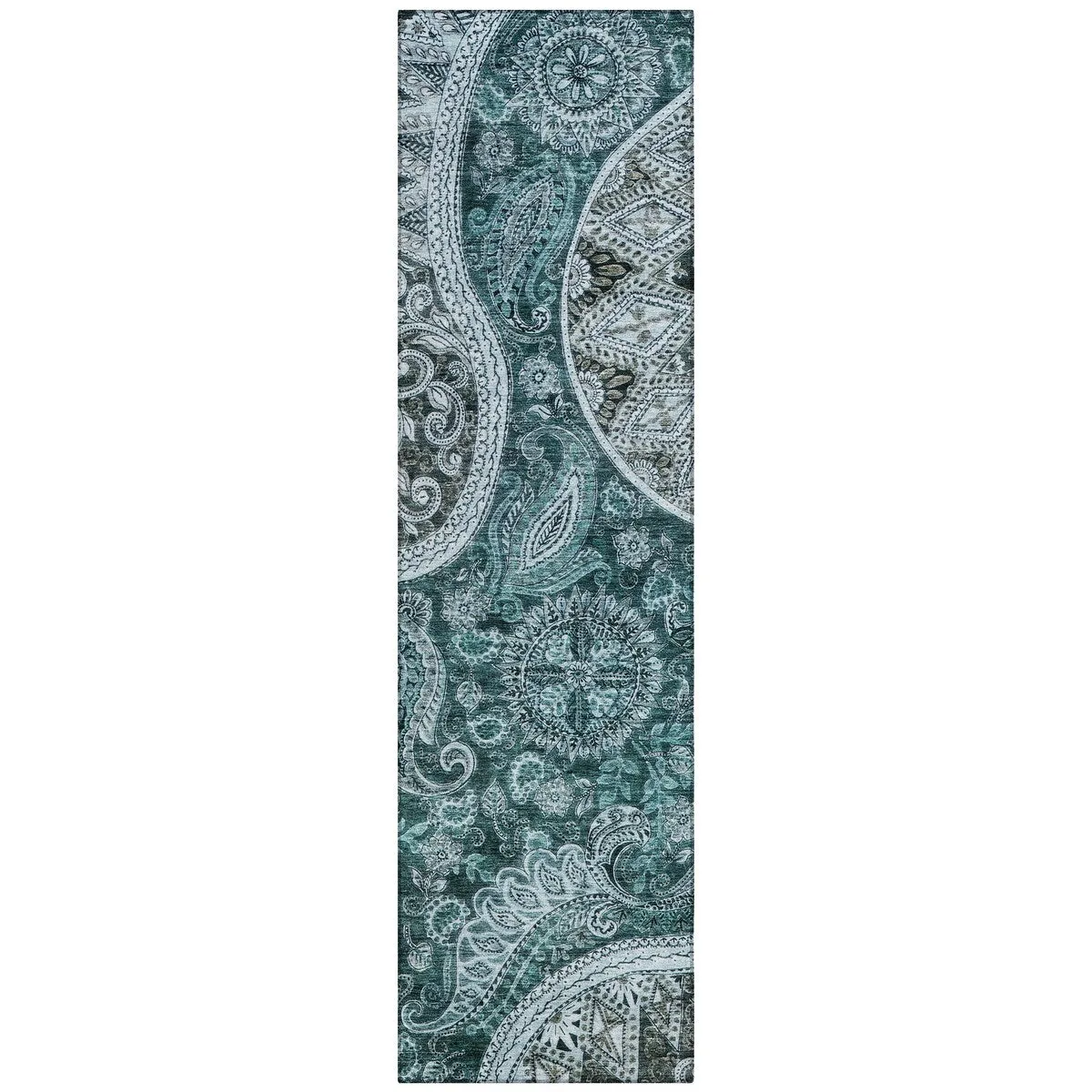 Machine Washable Indoor/ Outdoor Modern Paisley Chantille Rug